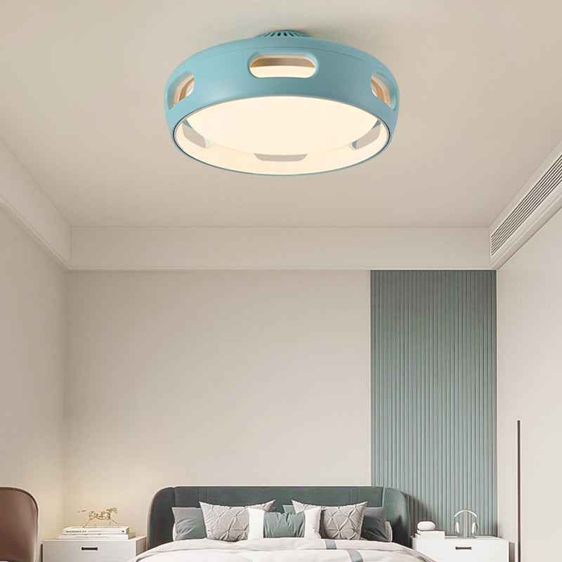 Modern Nordic Round Bladeless Acrylic LED Semi-Flush Mount Ceiling Fan Light for Bedroom