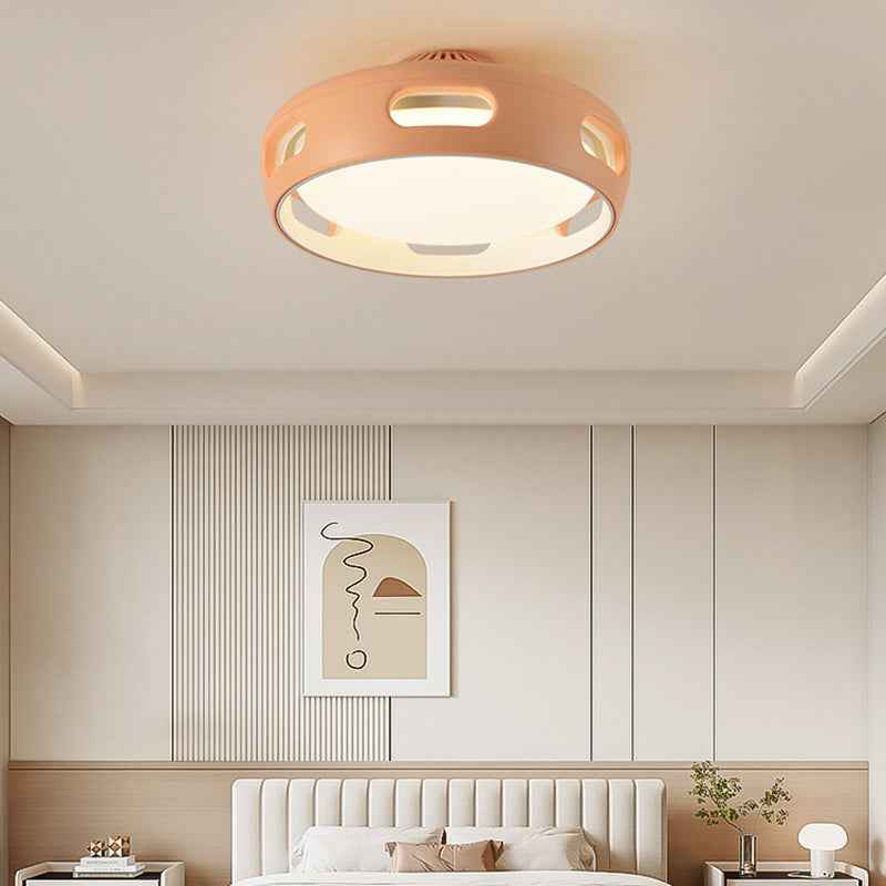 Modern Nordic Round Bladeless Acrylic LED Semi-Flush Mount Ceiling Fan Light for Bedroom
