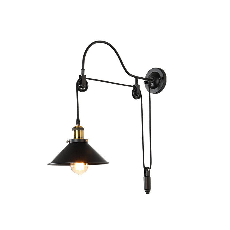 Vintage Industrial Wrought Iron Single-Light Pulley Wall Sconce