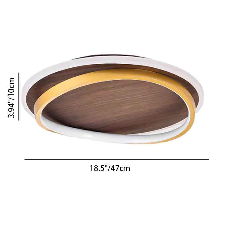 Nordic Minimalist Round Walnut Grain LED Flush Mount Ceiling Light