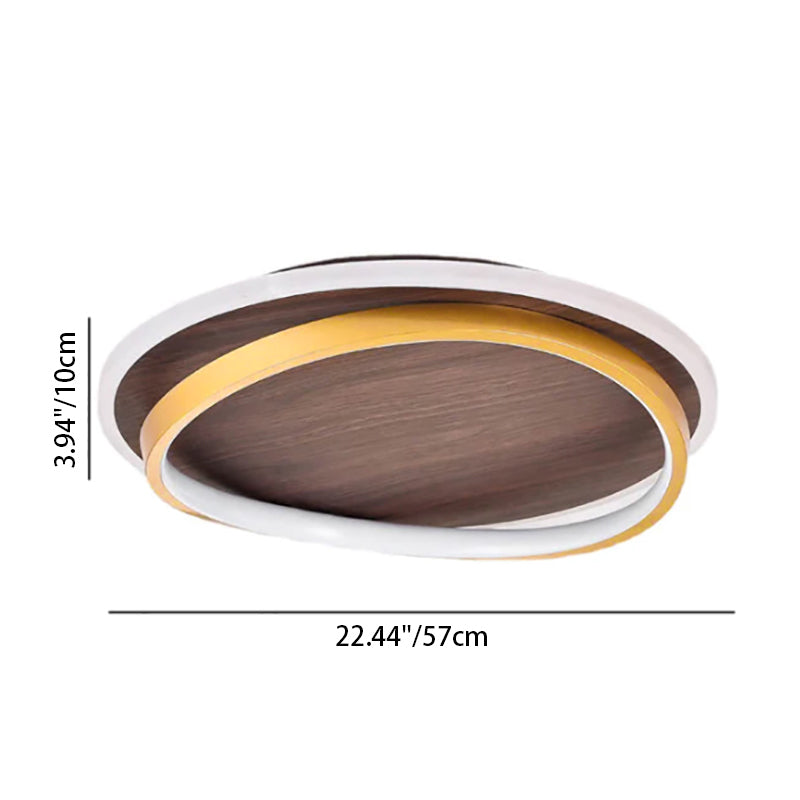 Nordic Minimalist Round Walnut Grain LED Flush Mount Ceiling Light