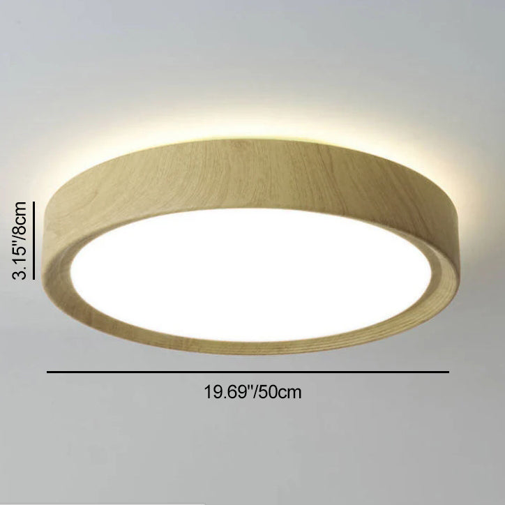 Contemporary Round Iron LED Flush Mount Ceiling Light with Wood Grain Finish