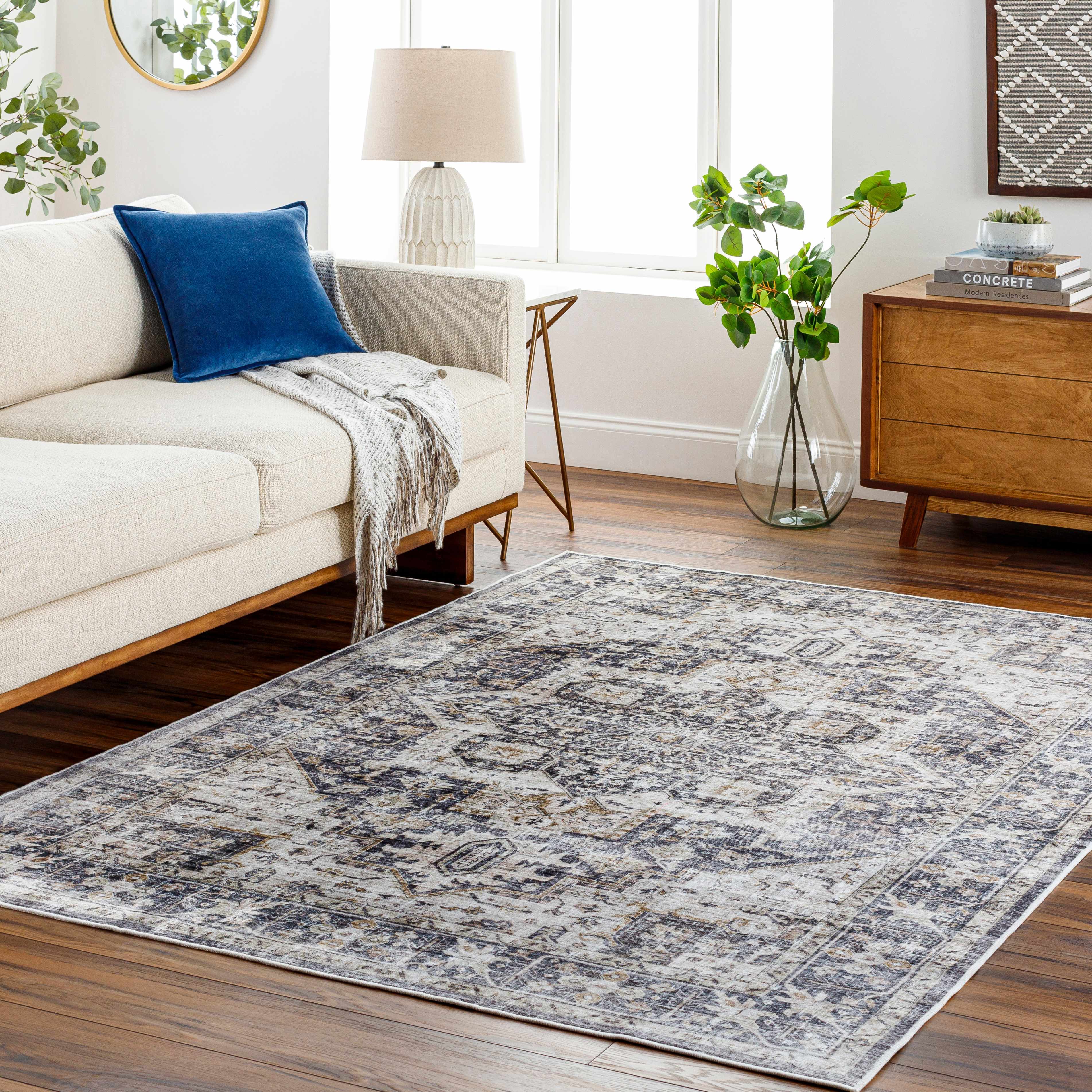 Bela Washable Area Rug  Low Pile  Machine Woven Polyester