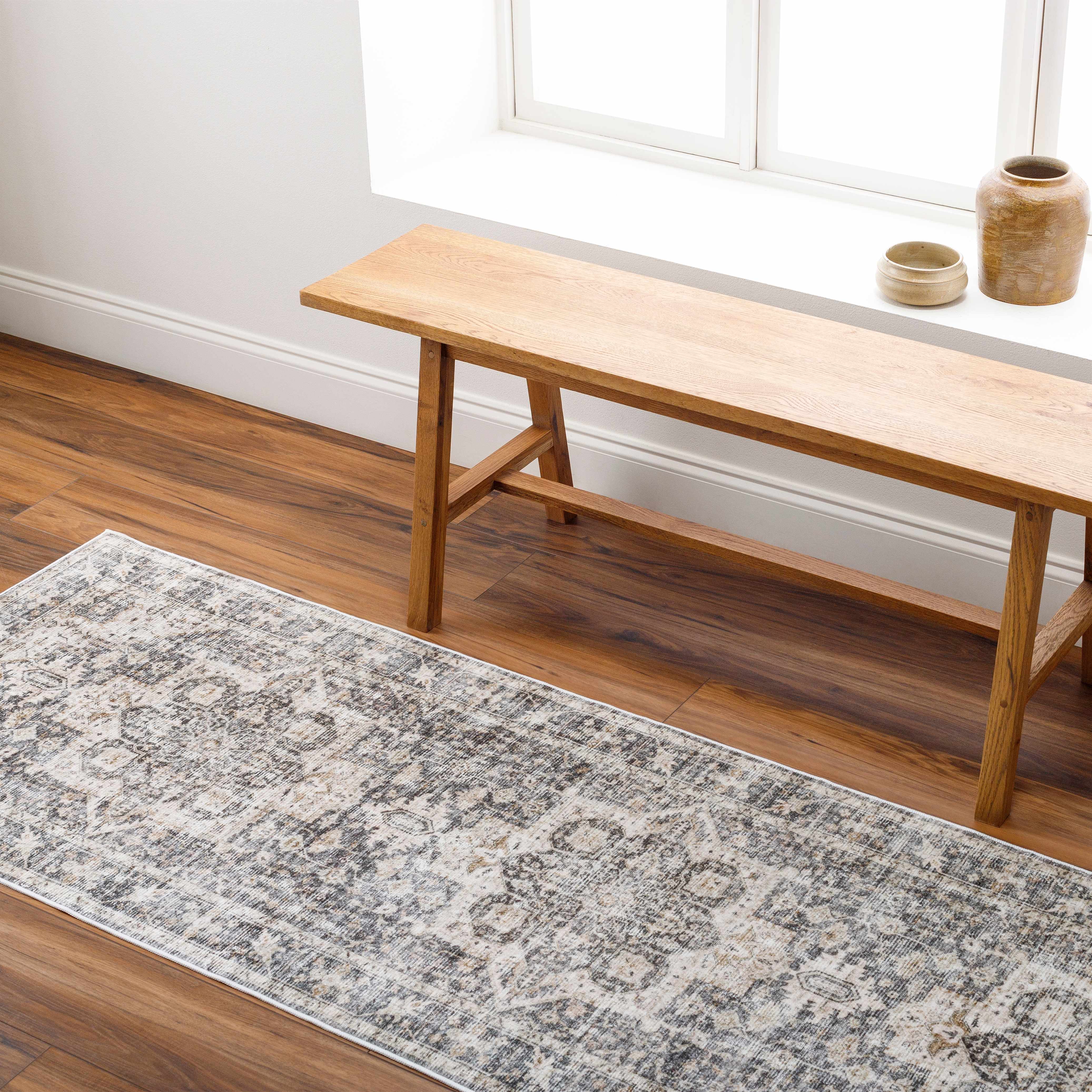 Bela Washable Area Rug  Low Pile  Machine Woven Polyester