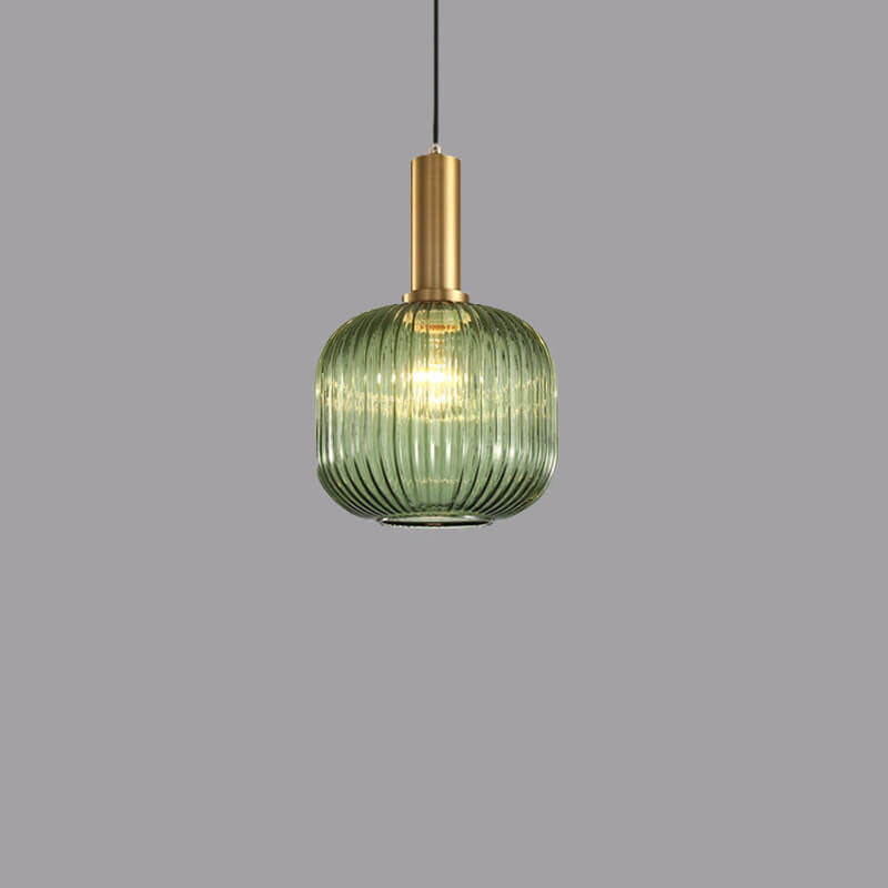 Simple Striped Glass Lantern Pendant Light with Single Bulb