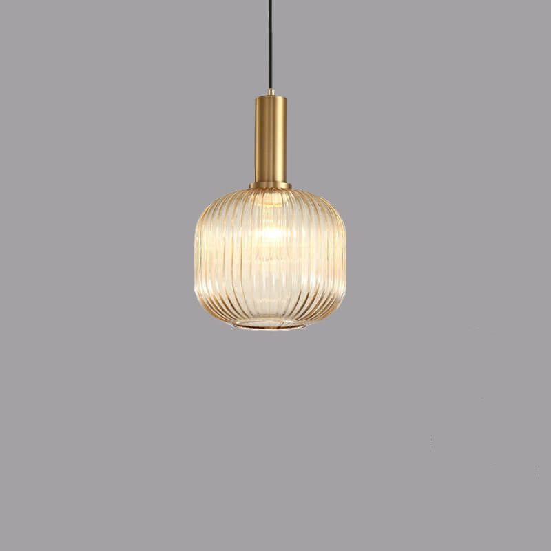 Simple Striped Glass Lantern Pendant Light with Single Bulb