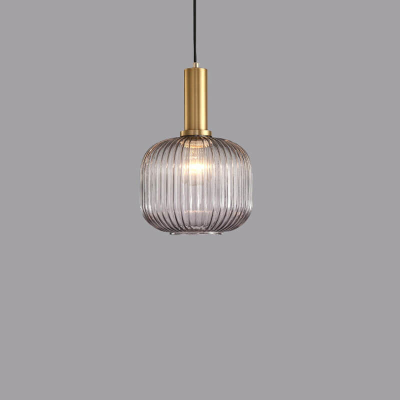 Simple Striped Glass Lantern Pendant Light with Single Bulb