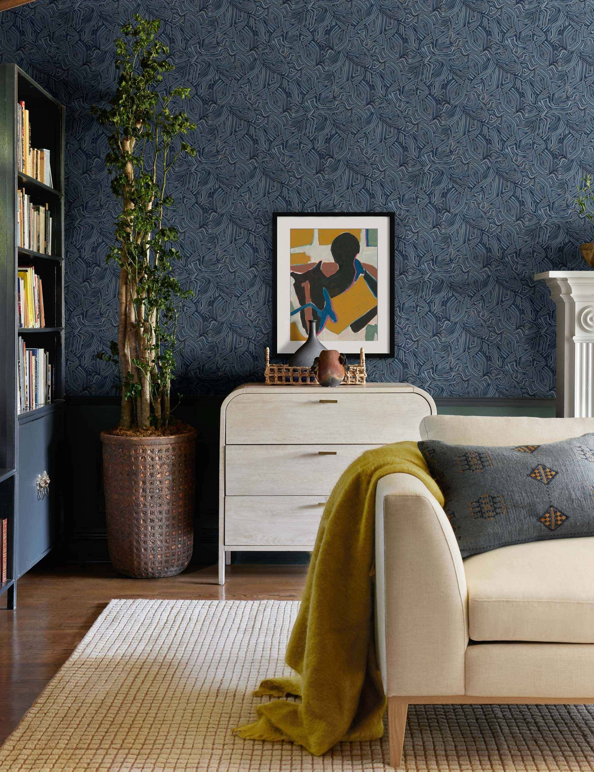 Bela Indigo Lumbar Pillow | Woven Cotton & Wool, Boho Detailing