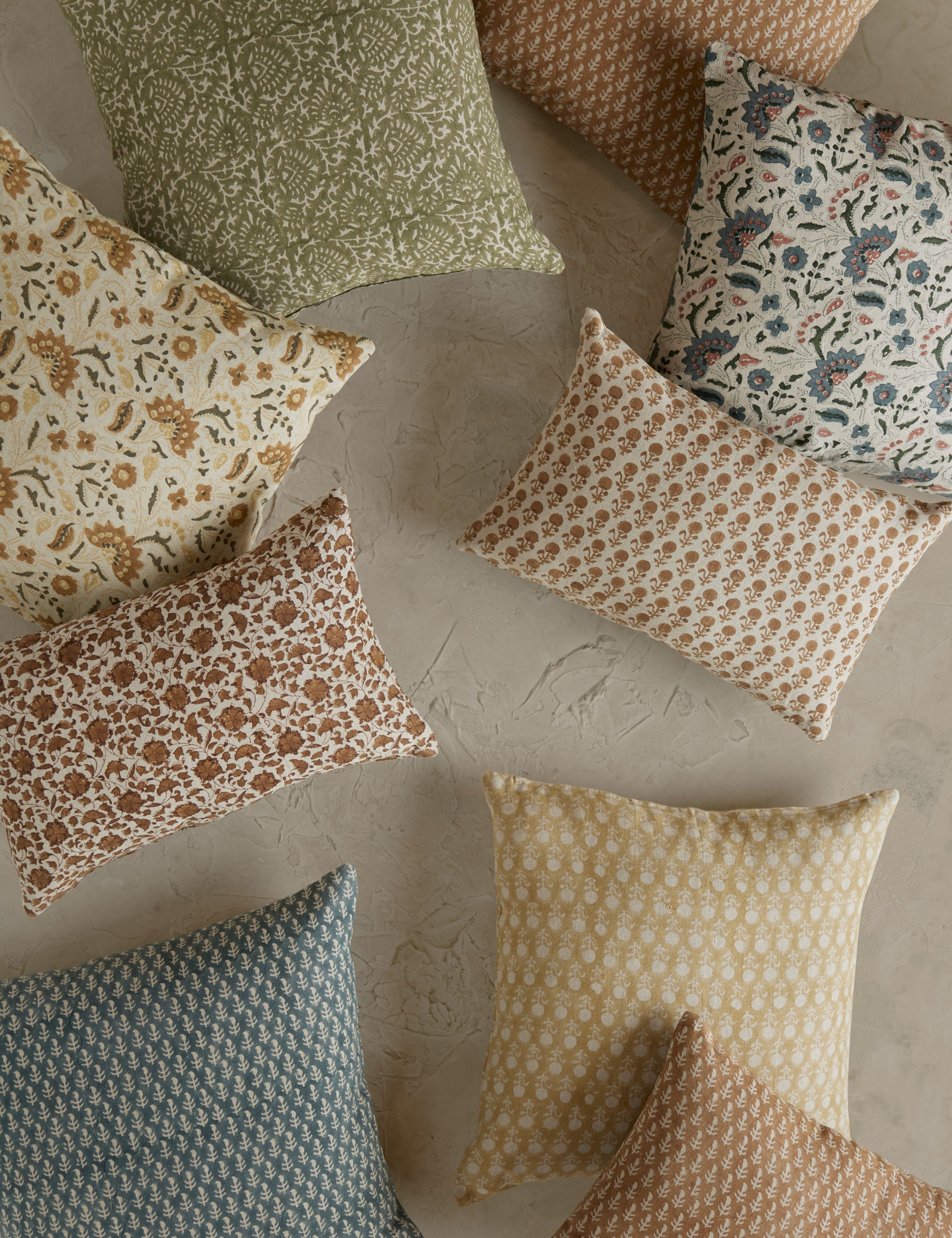 Liora Linen Pillow | Handmade Block Print, Floral Motif