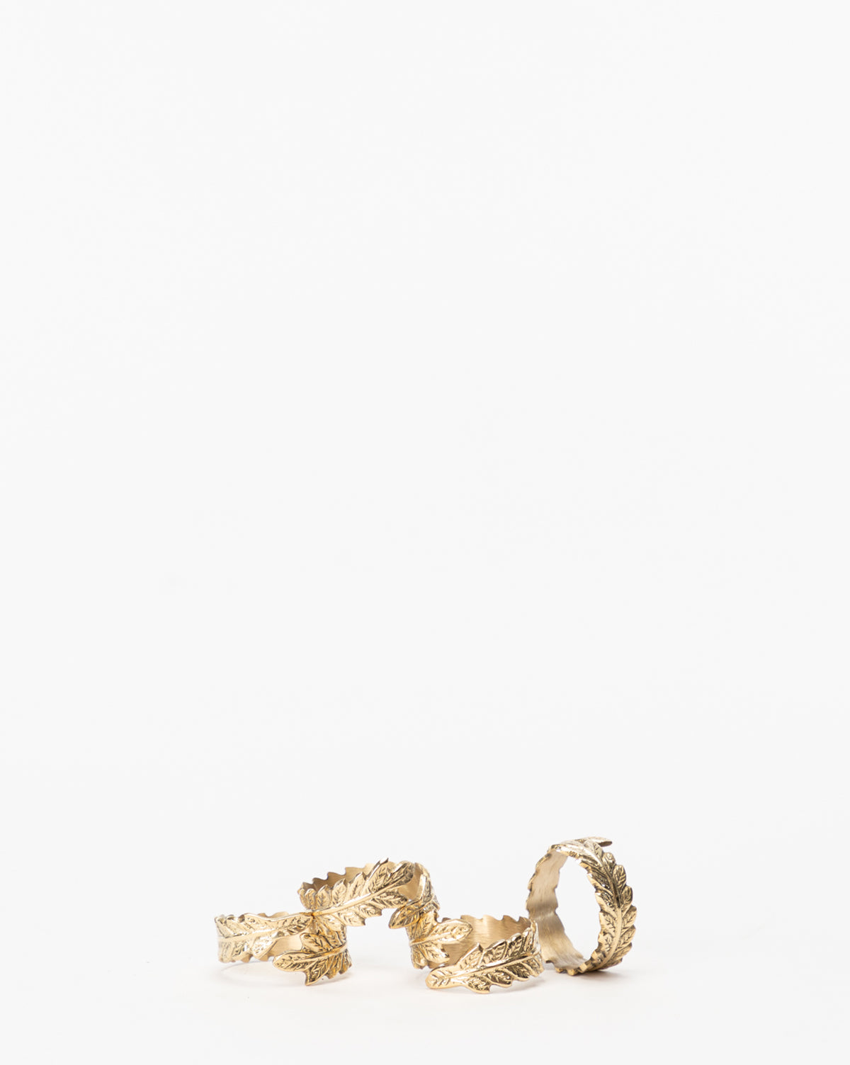 Bela Napkin Ring Set of 4  Botanical Brass with Intricate Leaf Design
