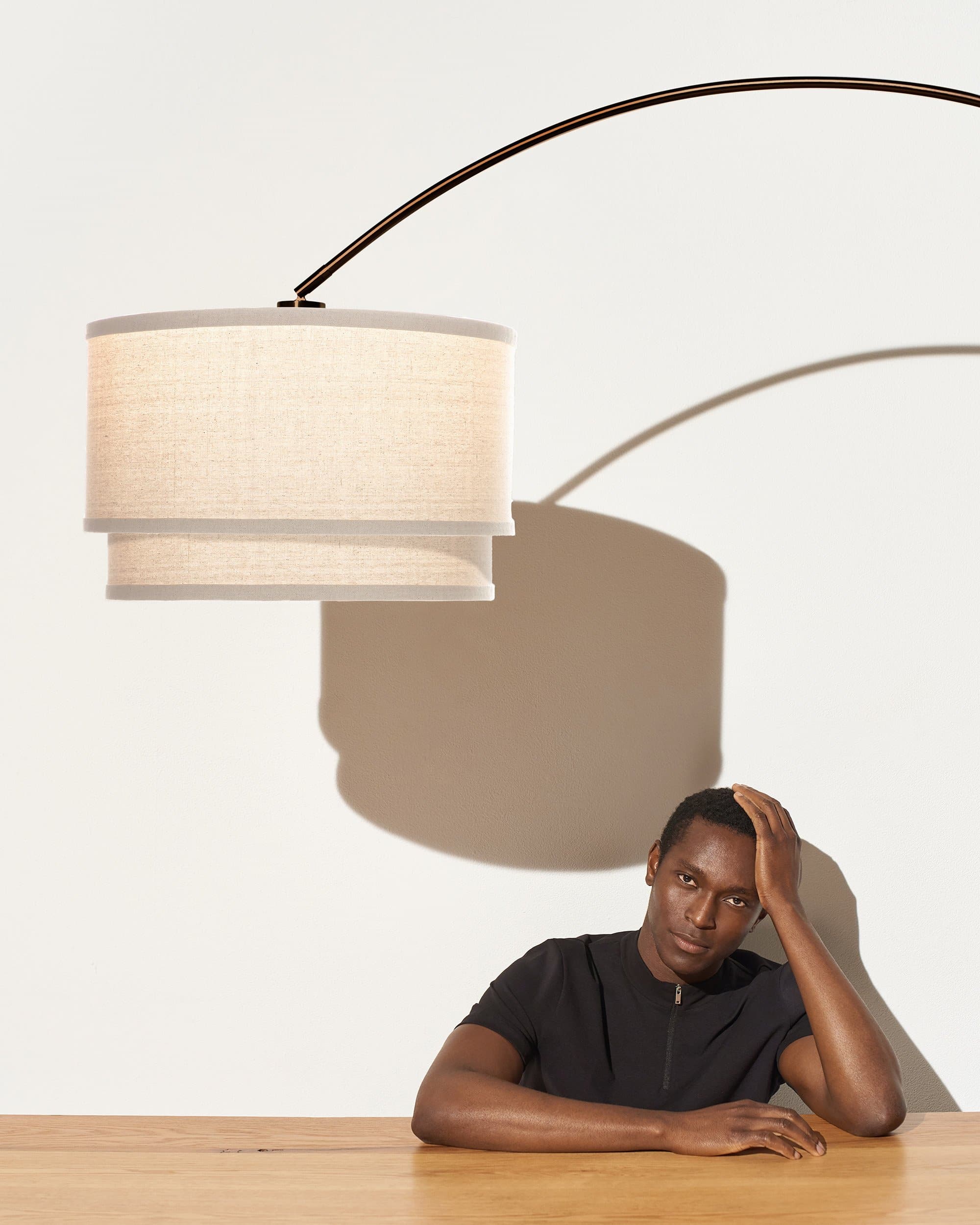 Mason Arc Floor Lamp | Marble Base, Double Cylinder Shade