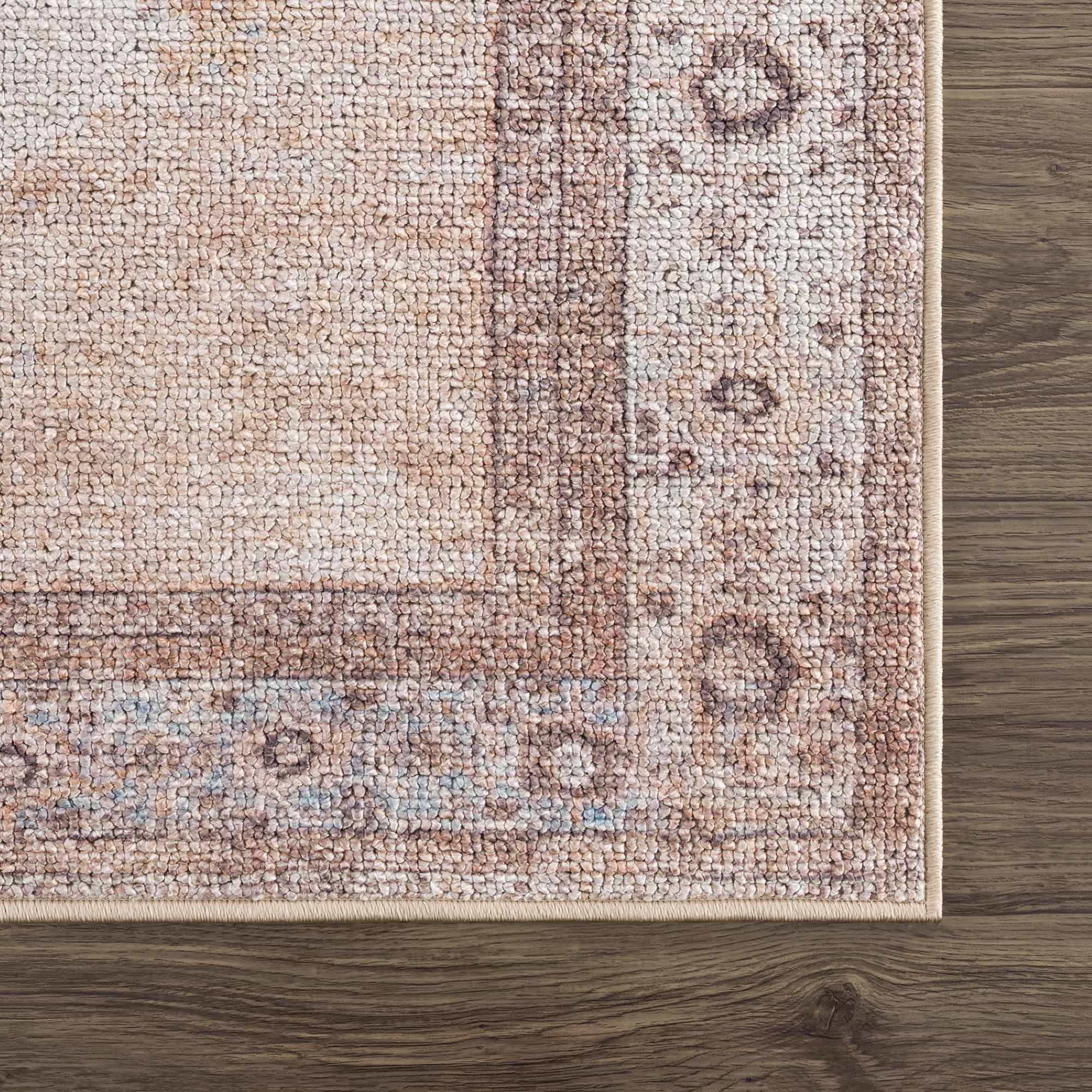 Analu Non-Slip Rug  Machine Washable, Medium Pile, Tan/Brown/Blue