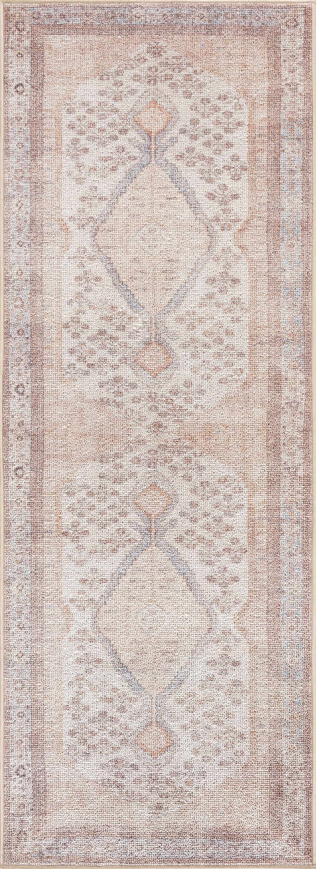 Analu Non-Slip Rug  Machine Washable, Medium Pile, Tan/Brown/Blue