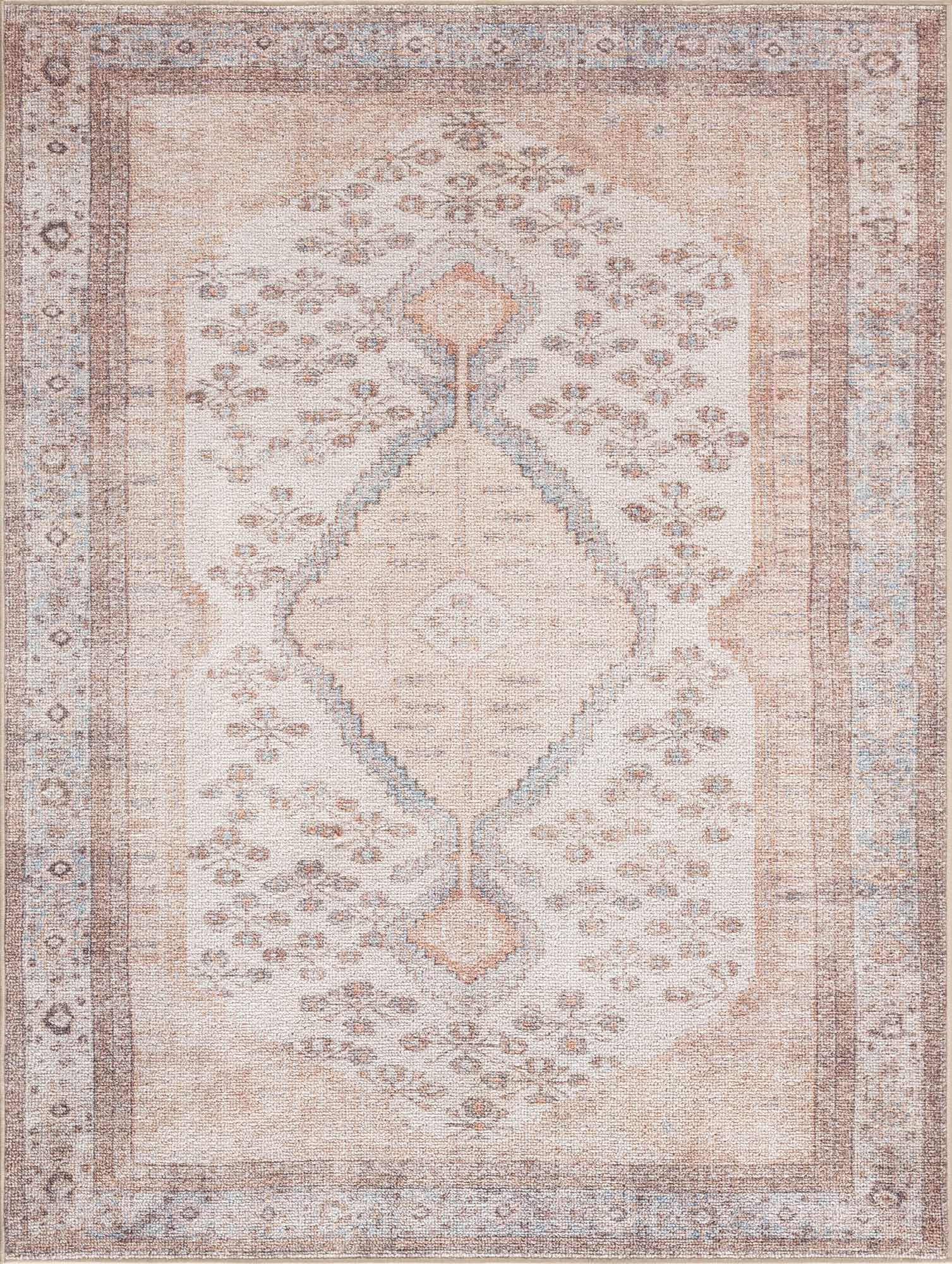 Analu Non-Slip Rug  Machine Washable, Medium Pile, Tan/Brown/Blue