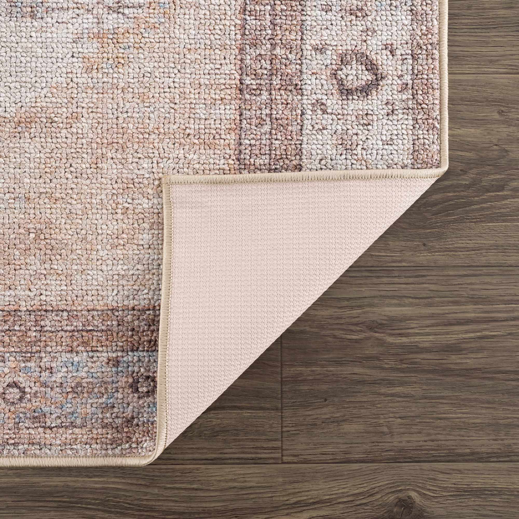 Analu Non-Slip Rug  Machine Washable, Medium Pile, Tan/Brown/Blue