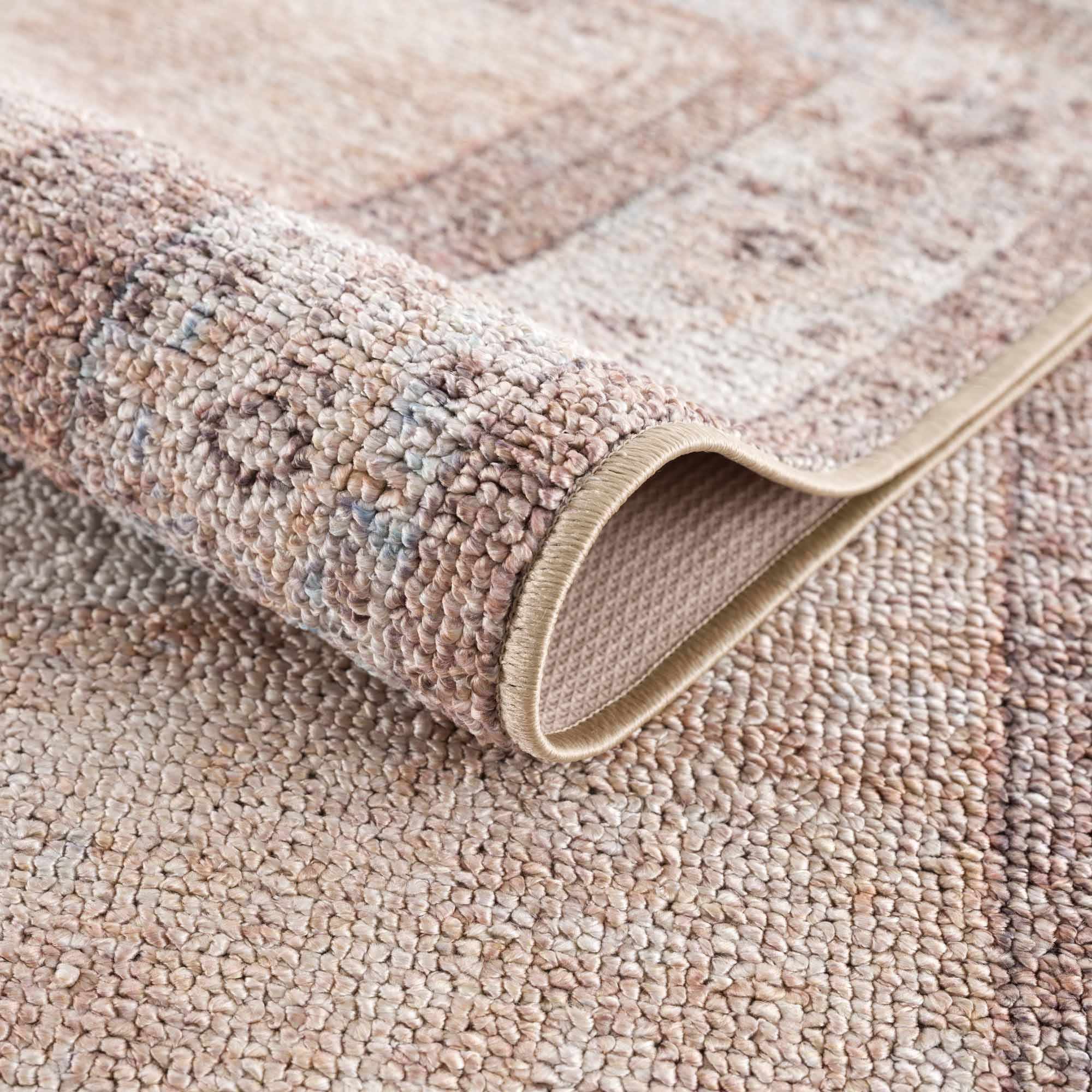 Analu Non-Slip Rug  Machine Washable, Medium Pile, Tan/Brown/Blue