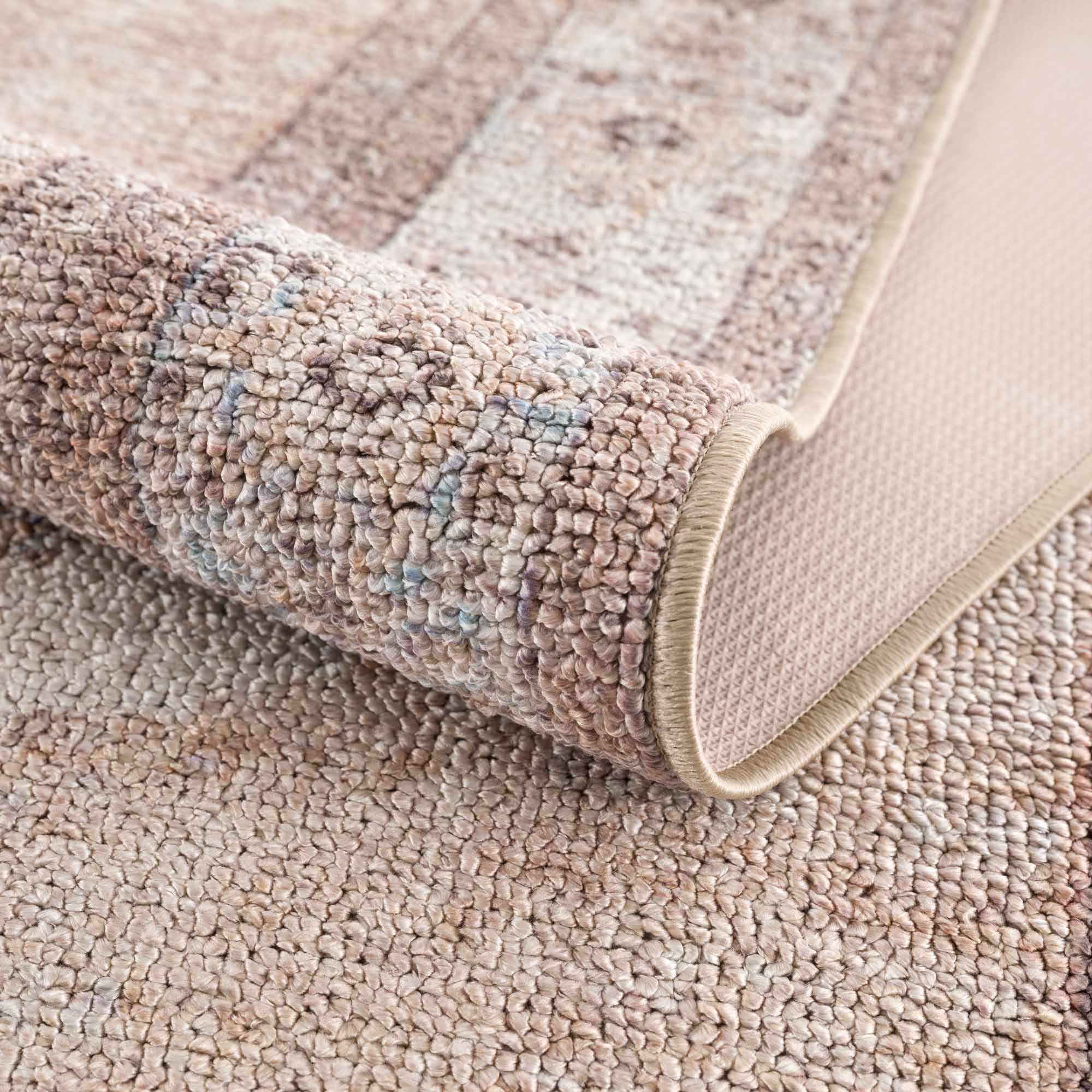 Analu Non-Slip Rug  Machine Washable, Medium Pile, Tan/Brown/Blue