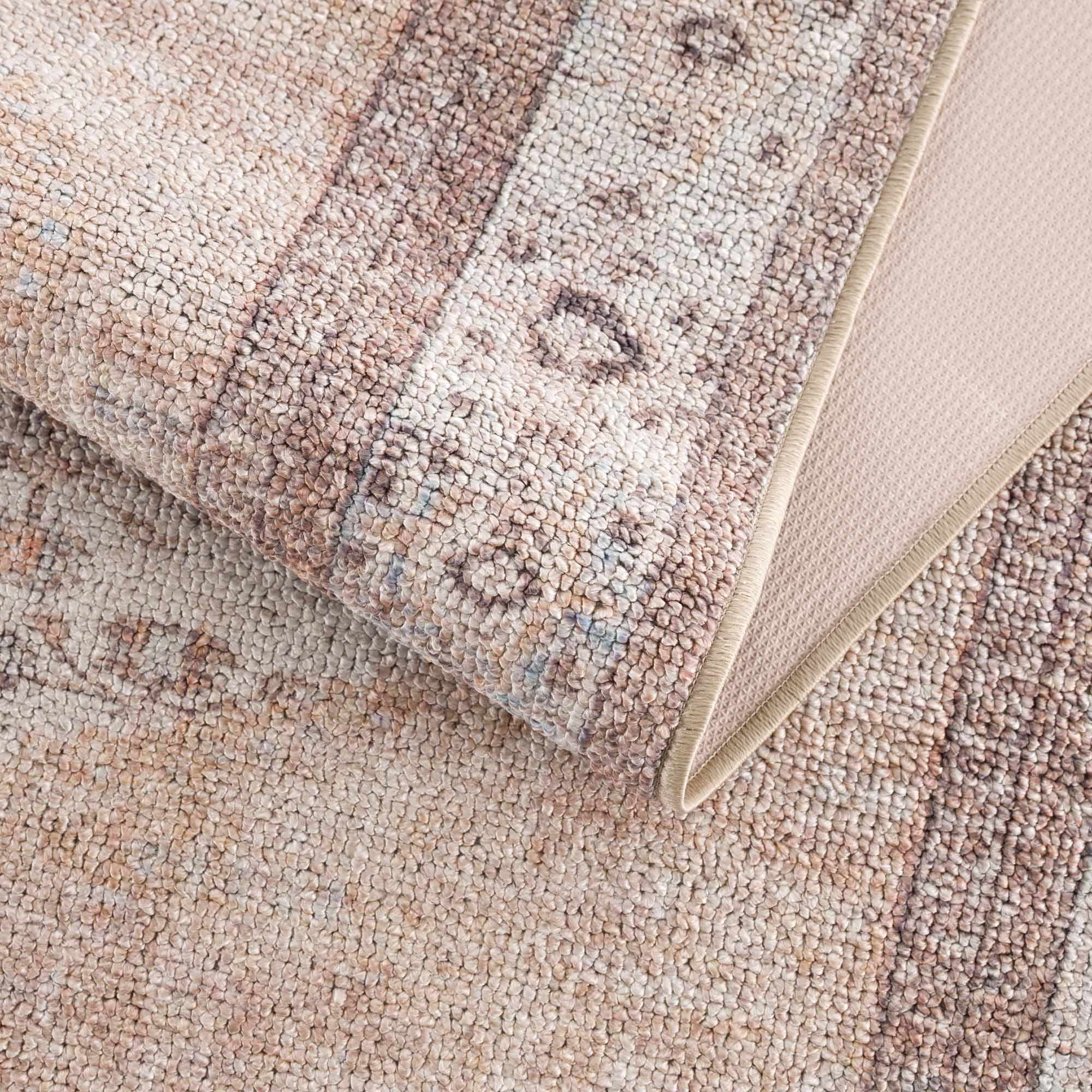 Analu Non-Slip Rug  Machine Washable, Medium Pile, Tan/Brown/Blue