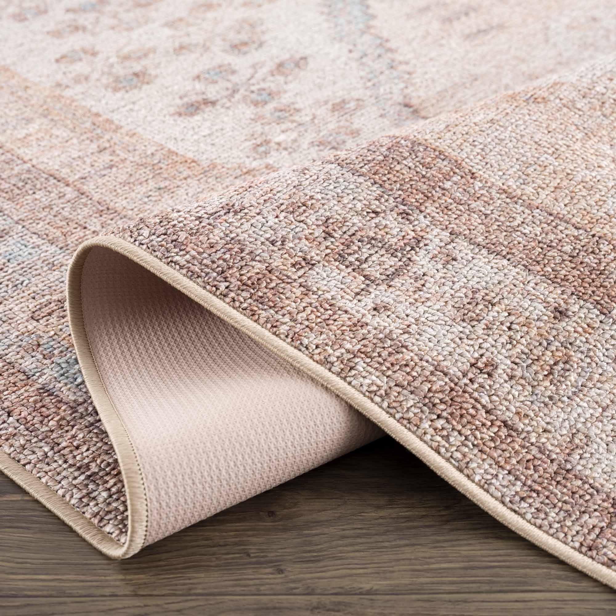 Analu Non-Slip Rug  Machine Washable, Medium Pile, Tan/Brown/Blue