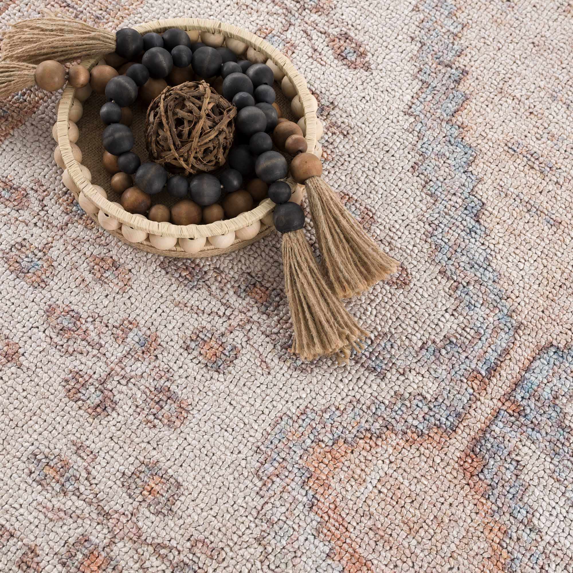Analu Non-Slip Rug  Machine Washable, Medium Pile, Tan/Brown/Blue