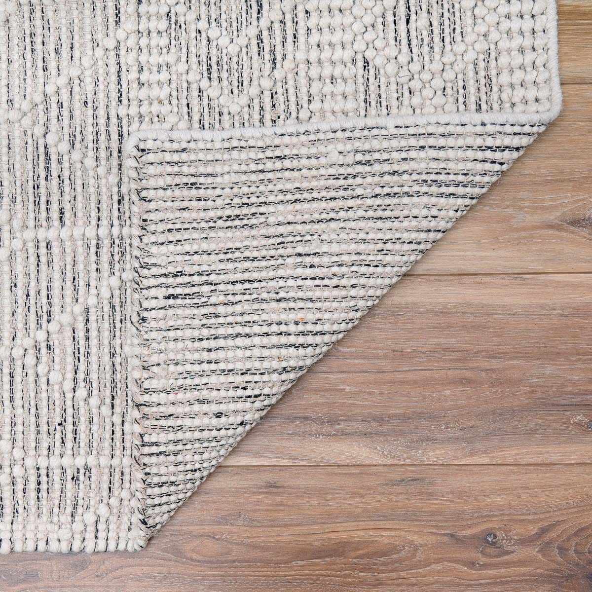 Cora Area Rug Hand Woven 65% Wool Black White Bohemian Style