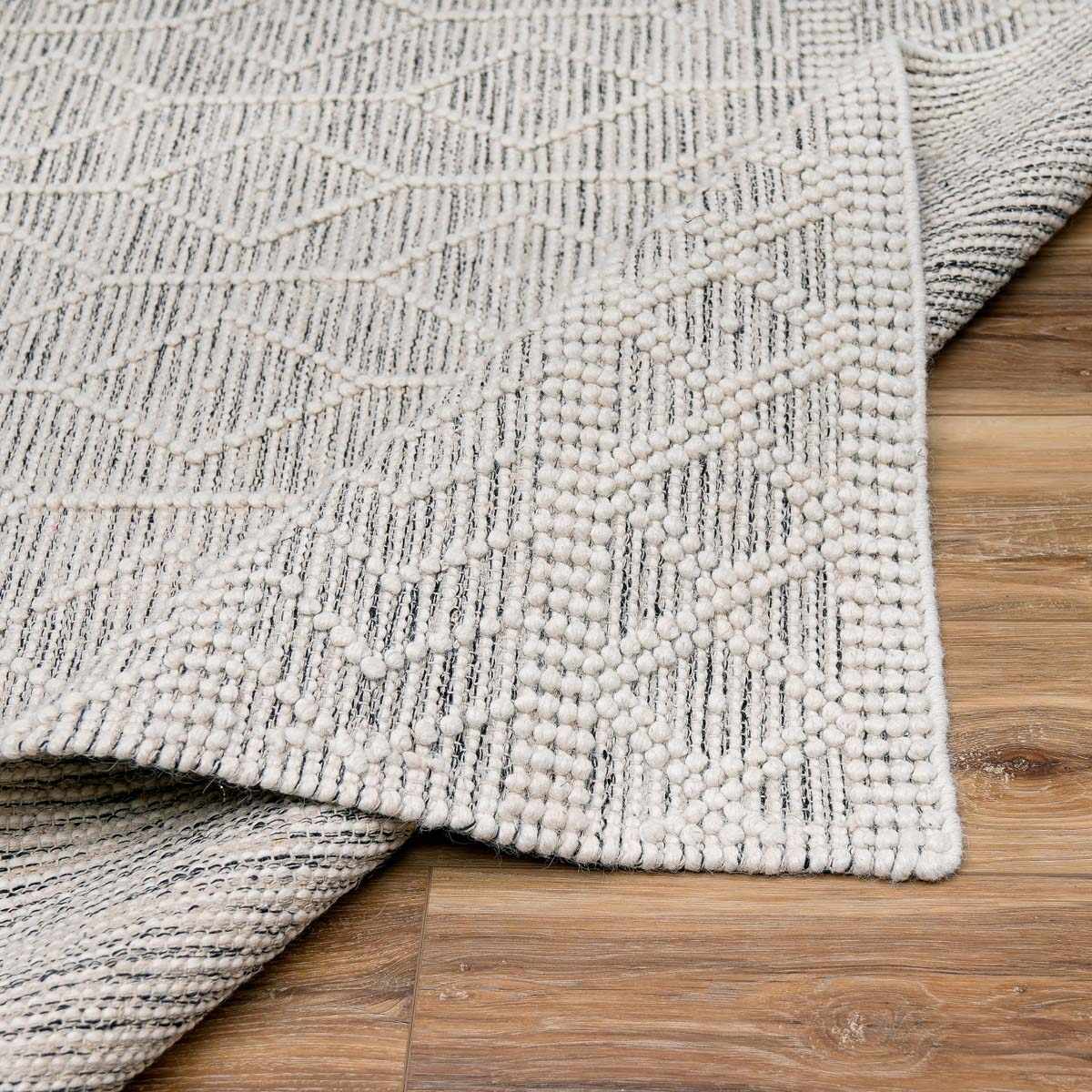 Cora Area Rug Hand Woven 65% Wool Black White Bohemian Style