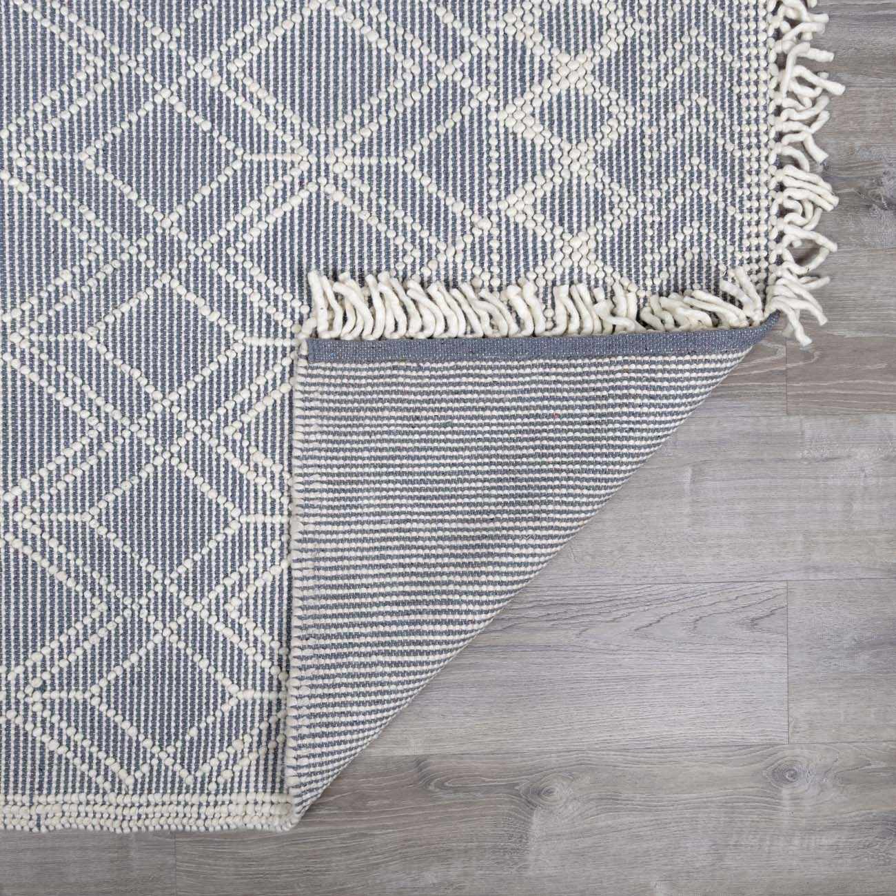 Dune Wool Rug  Hand Woven  Denim Blue Trellis Design
