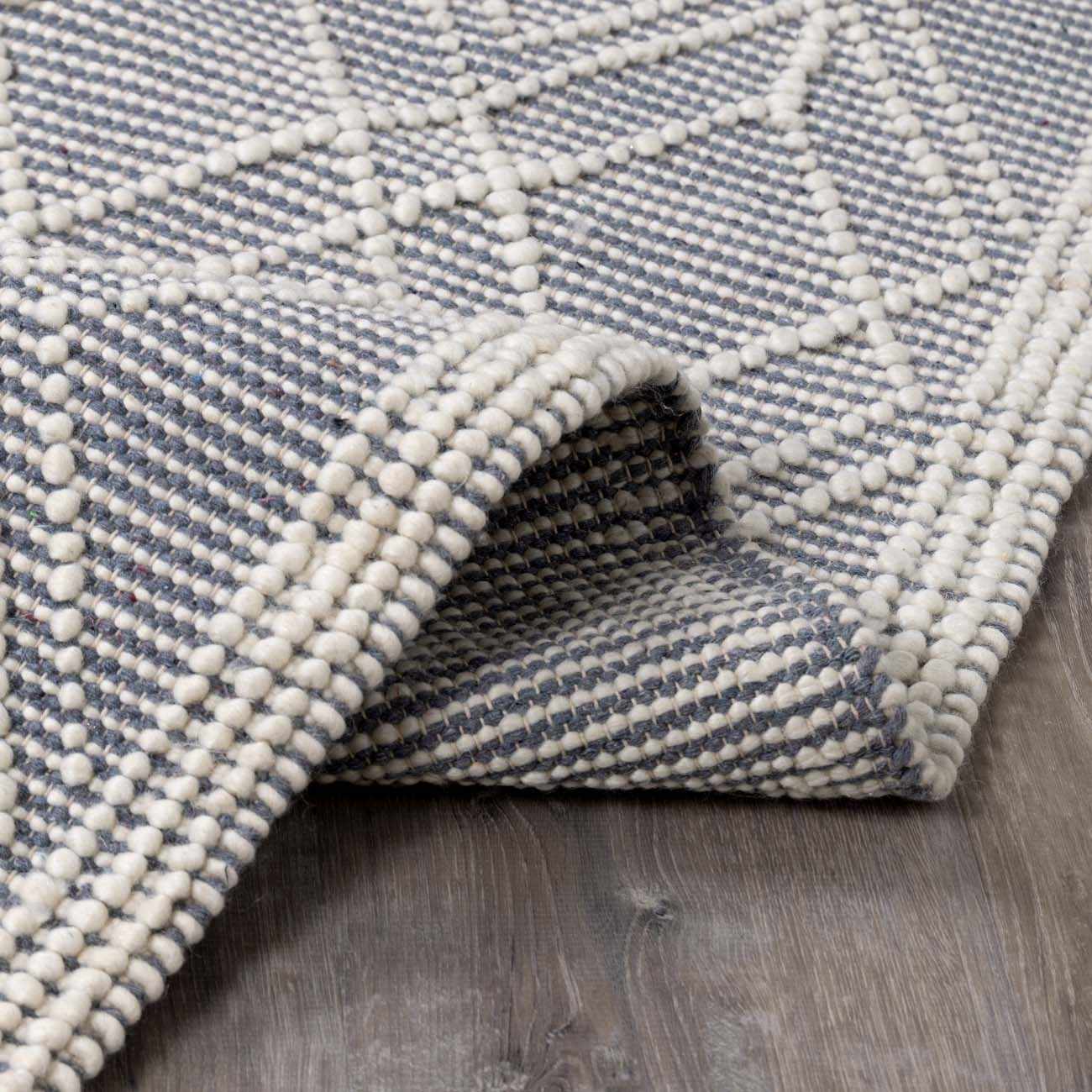 Dune Wool Rug  Hand Woven  Denim Blue Trellis Design