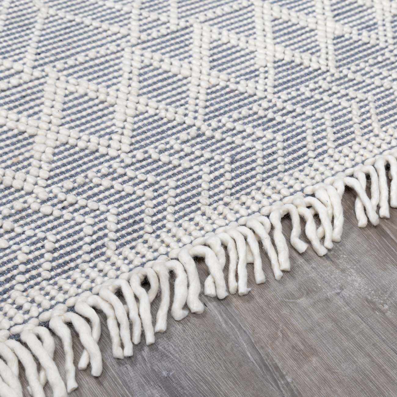 Dune Wool Rug  Hand Woven  Denim Blue Trellis Design