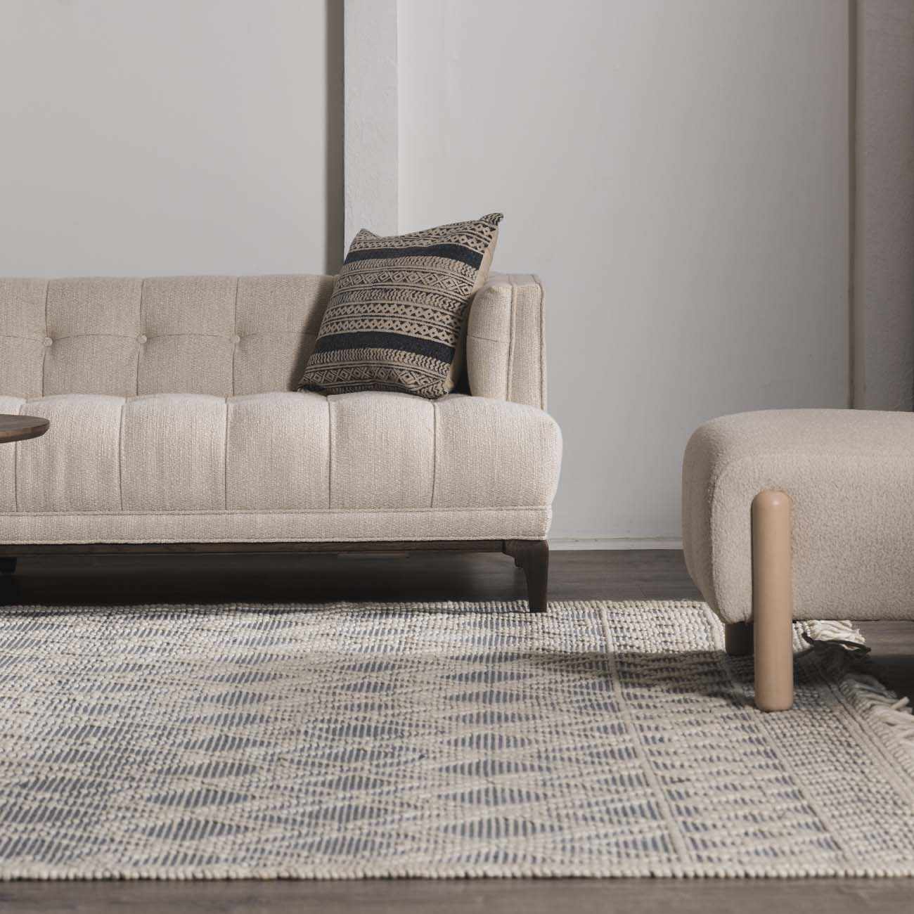 Dune Wool Rug  Hand Woven  Denim Blue Trellis Design