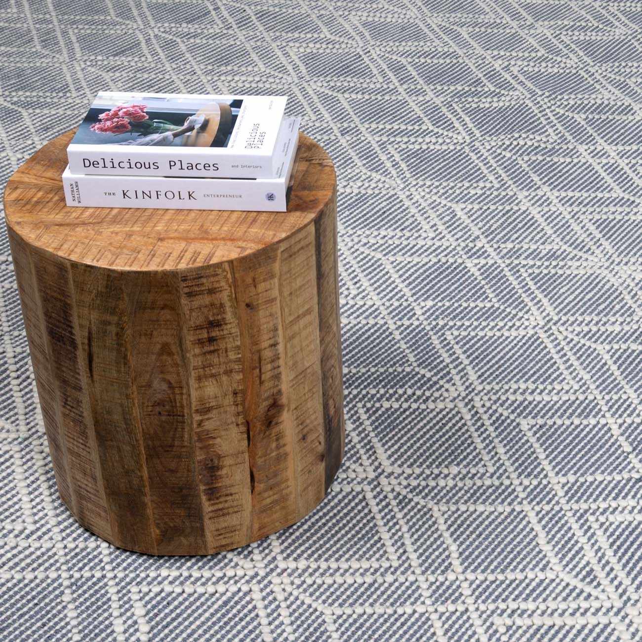 Dune Wool Rug  Hand Woven  Denim Blue Trellis Design