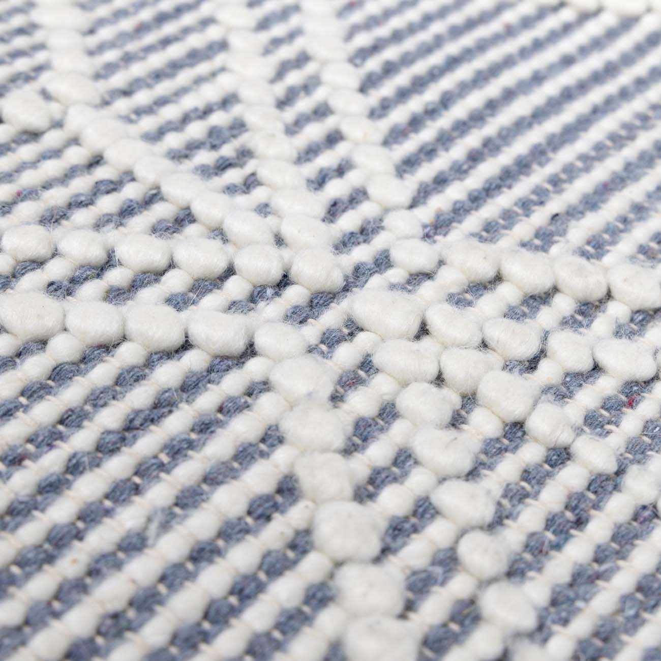 Dune Wool Rug  Hand Woven  Denim Blue Trellis Design