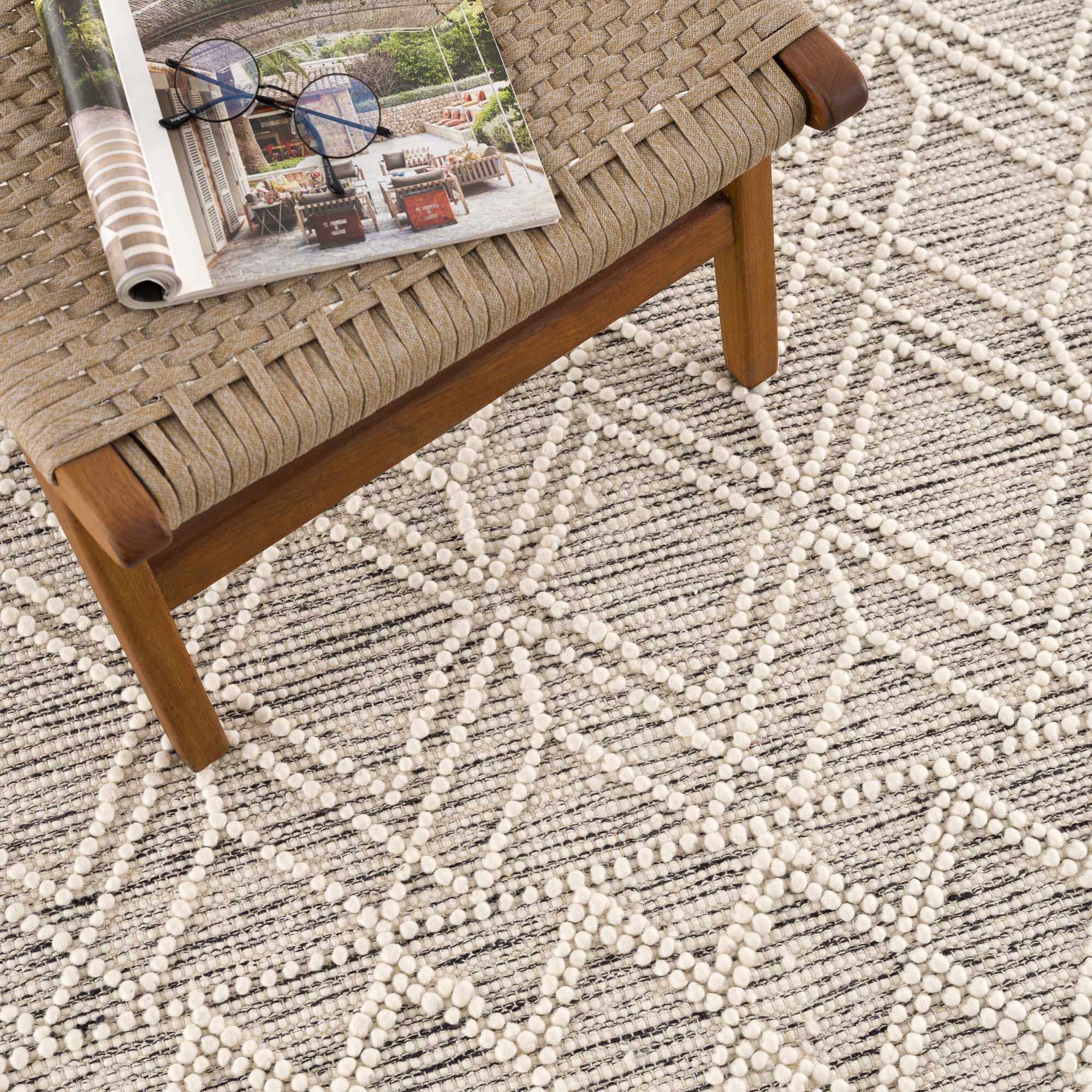 Bramble Area Rug  Hand Woven  40% Wool, Ivory & Black Geometric