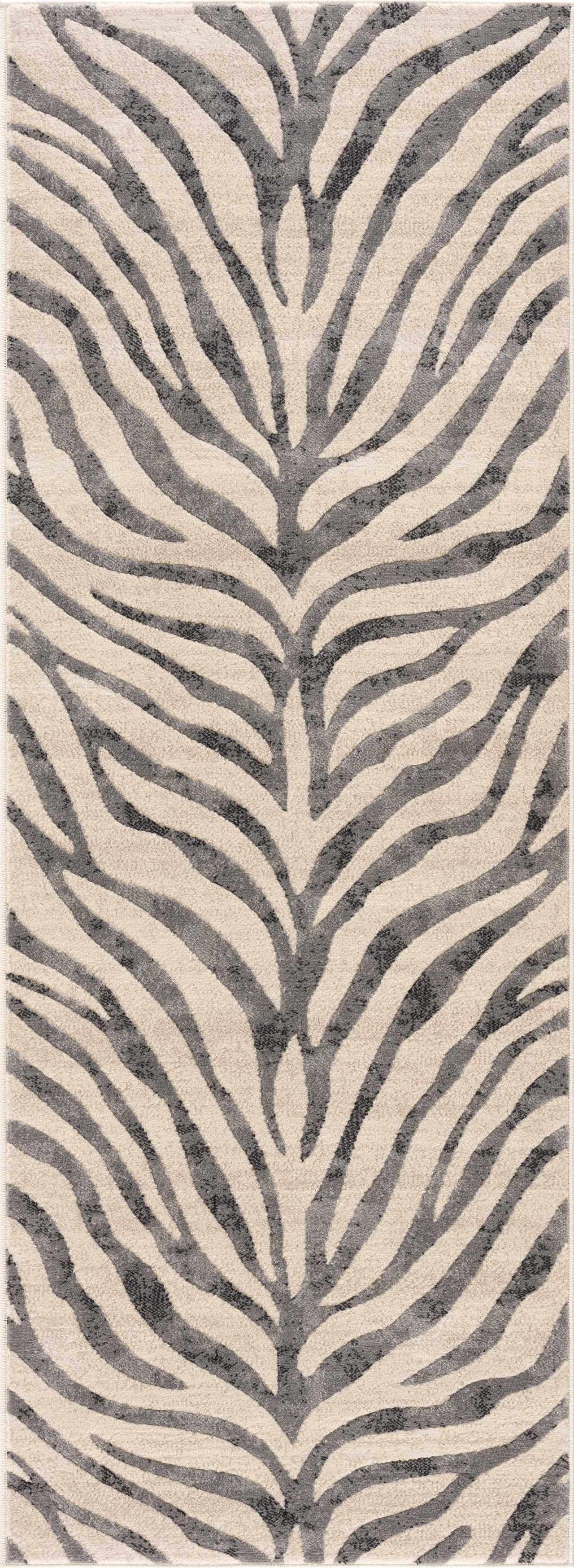 Elysian Zebra Print Area Rug  Machine Woven  Medium Pile  Gray
