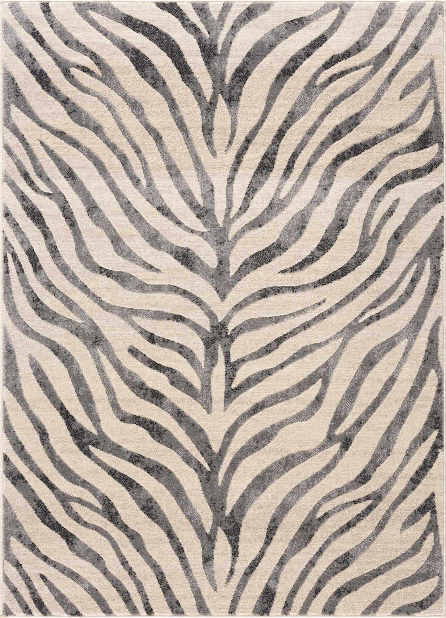 Elysian Zebra Print Area Rug  Machine Woven  Medium Pile  Gray