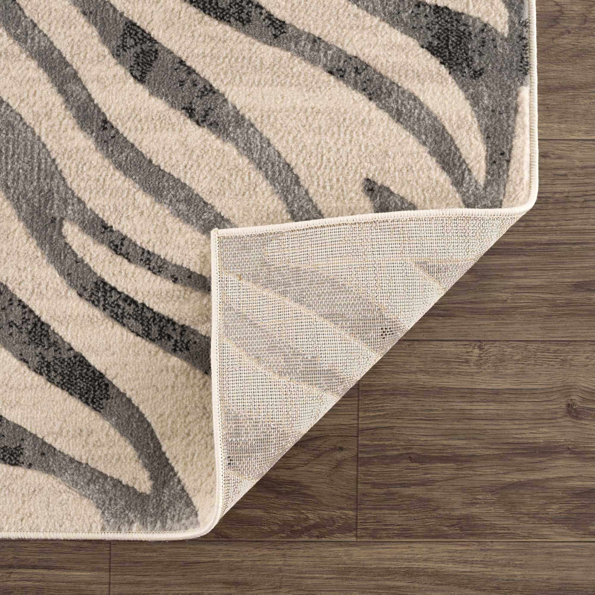 Elysian Zebra Print Area Rug  Machine Woven  Medium Pile  Gray