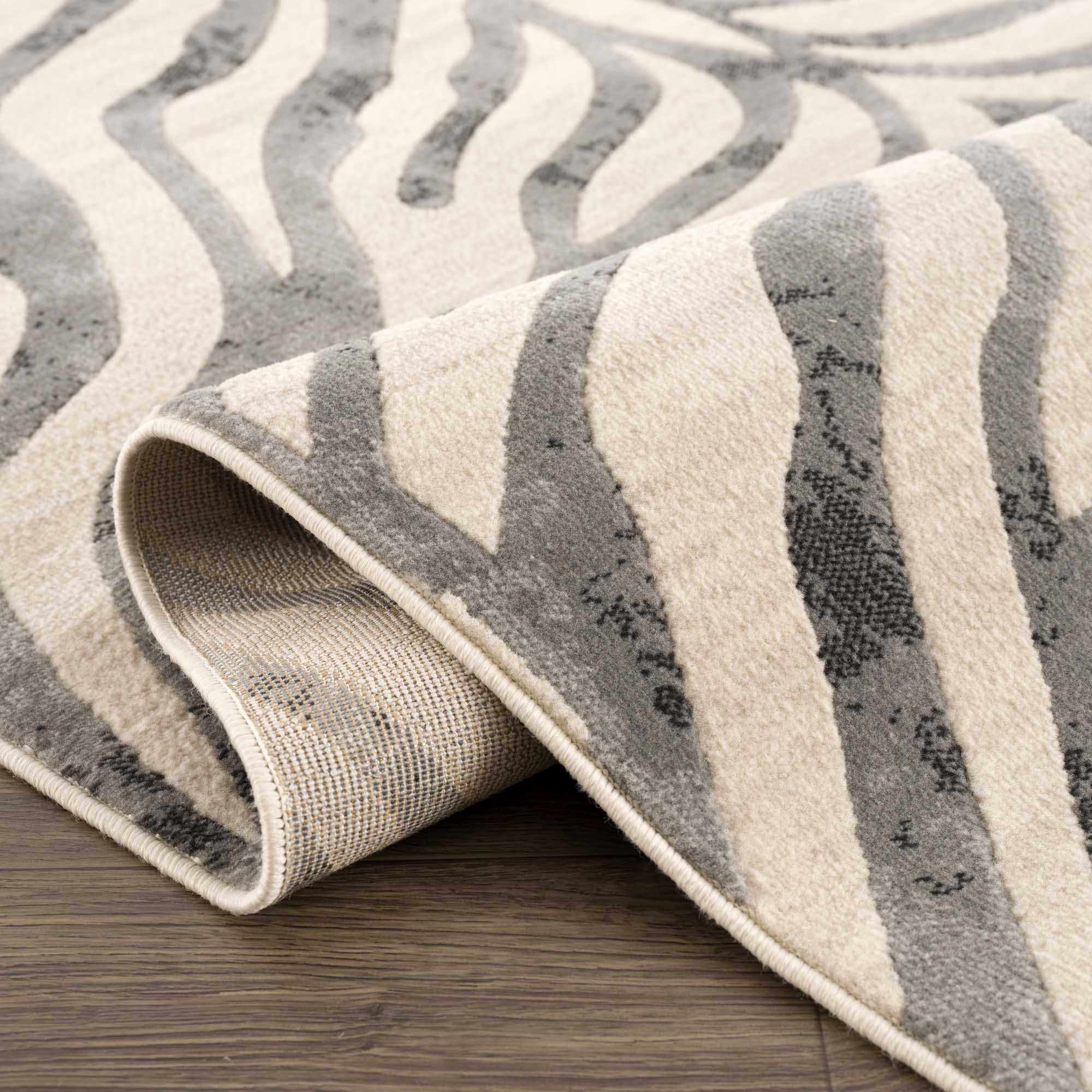 Elysian Zebra Print Area Rug  Machine Woven  Medium Pile  Gray