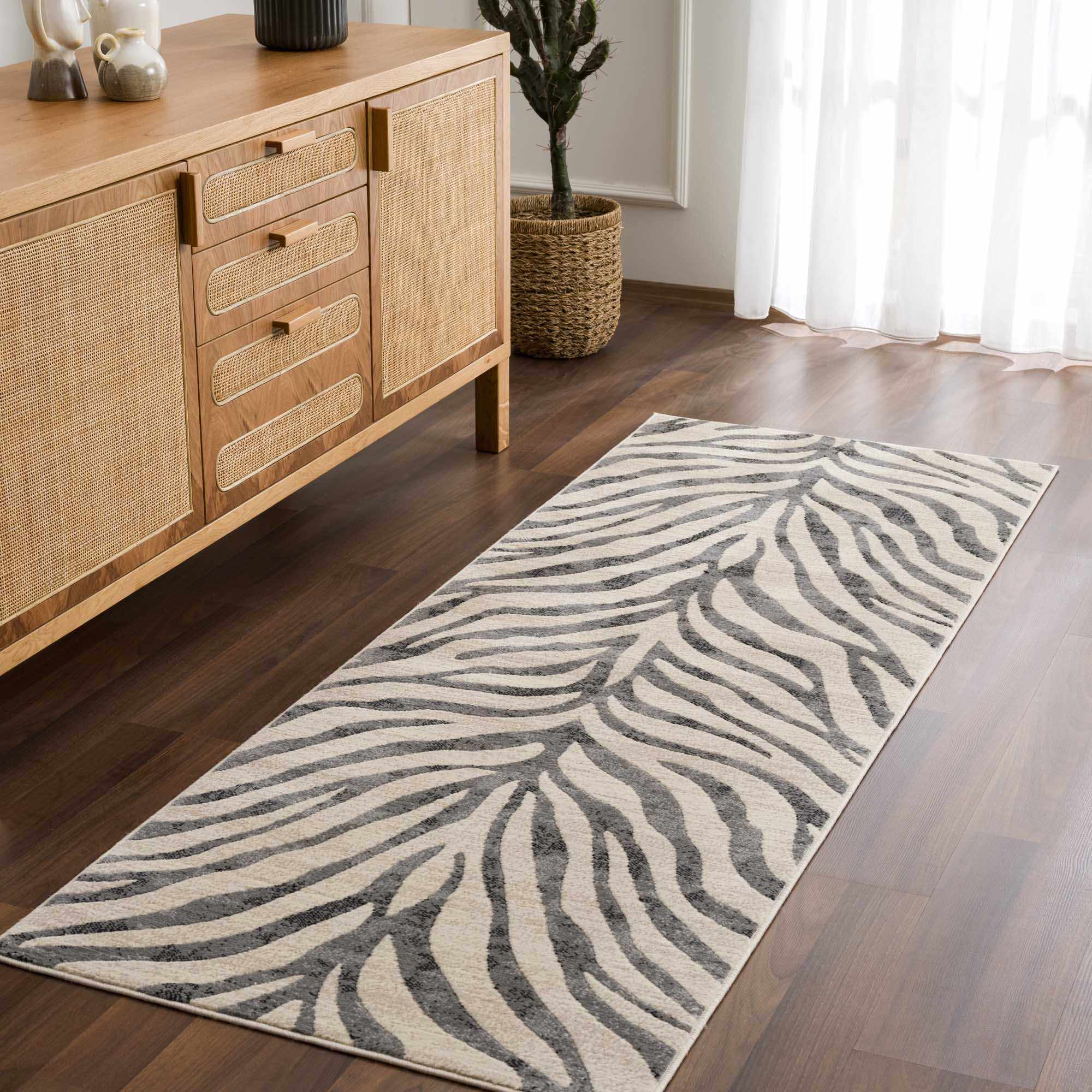 Elysian Zebra Print Area Rug  Machine Woven  Medium Pile  Gray
