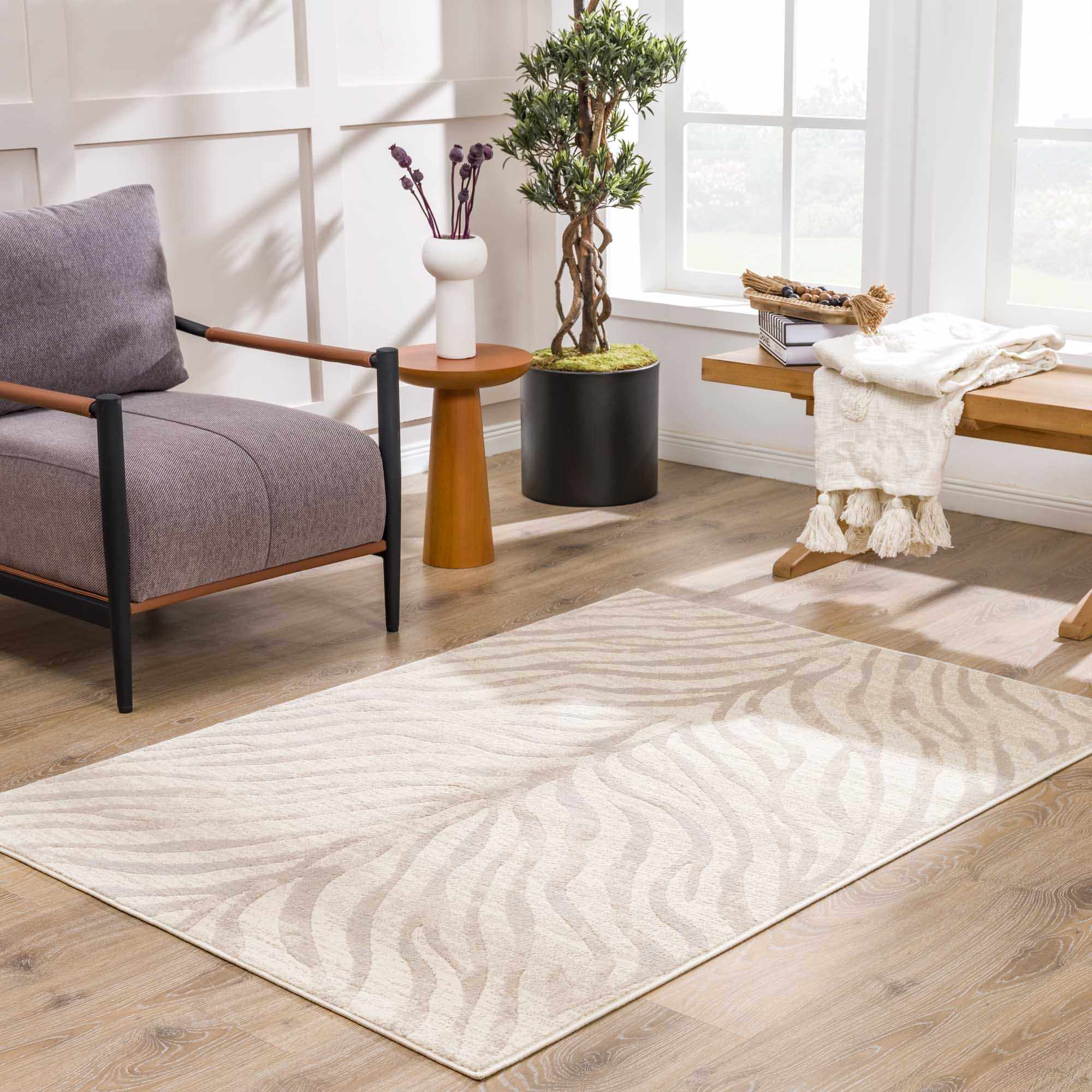 Bela Zebra Print Area Rug  Machine Woven  100% Polypropylene