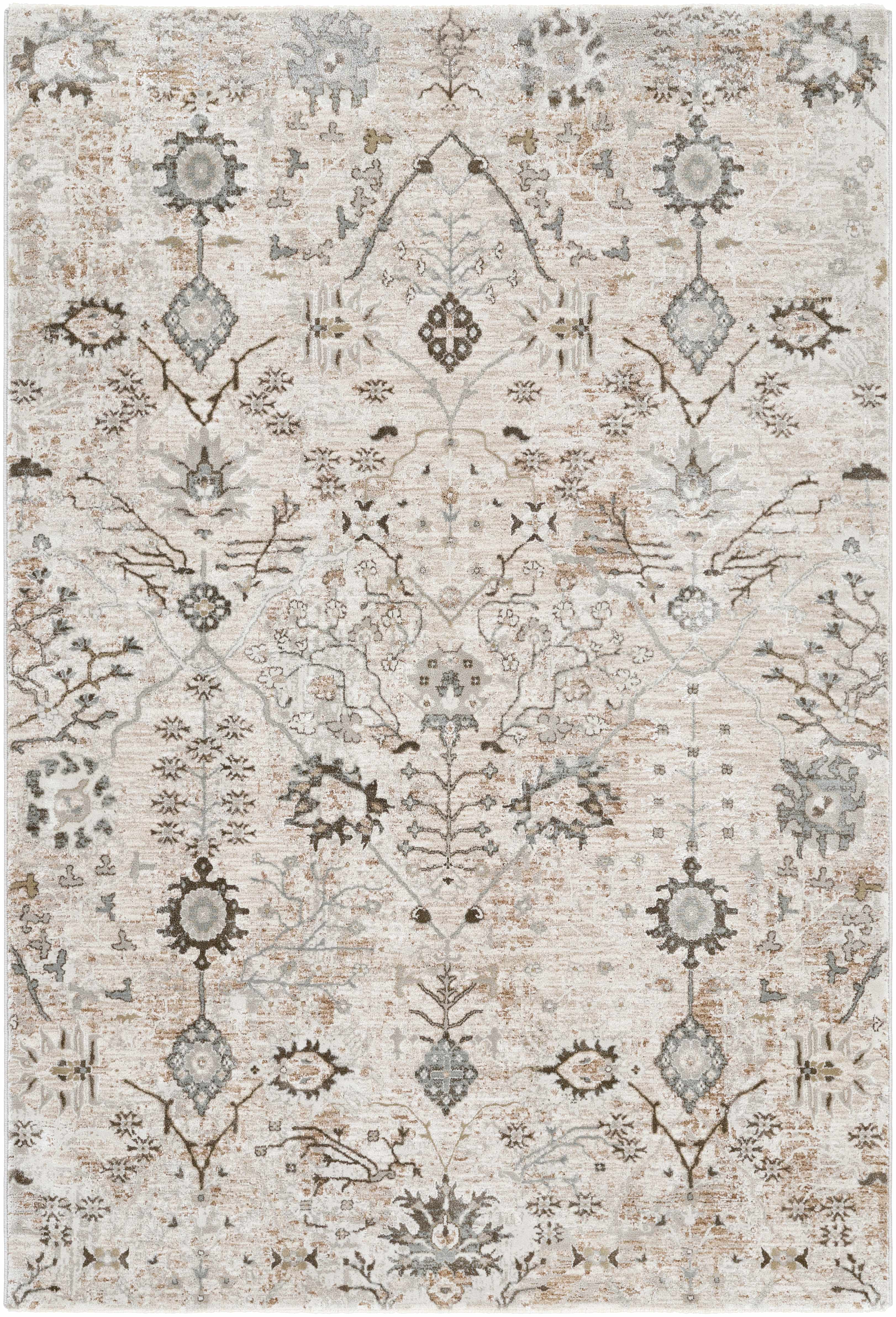 Bela Oushak Rug  Machine Woven  Medium Pile  Gray Olive Taupe Beige