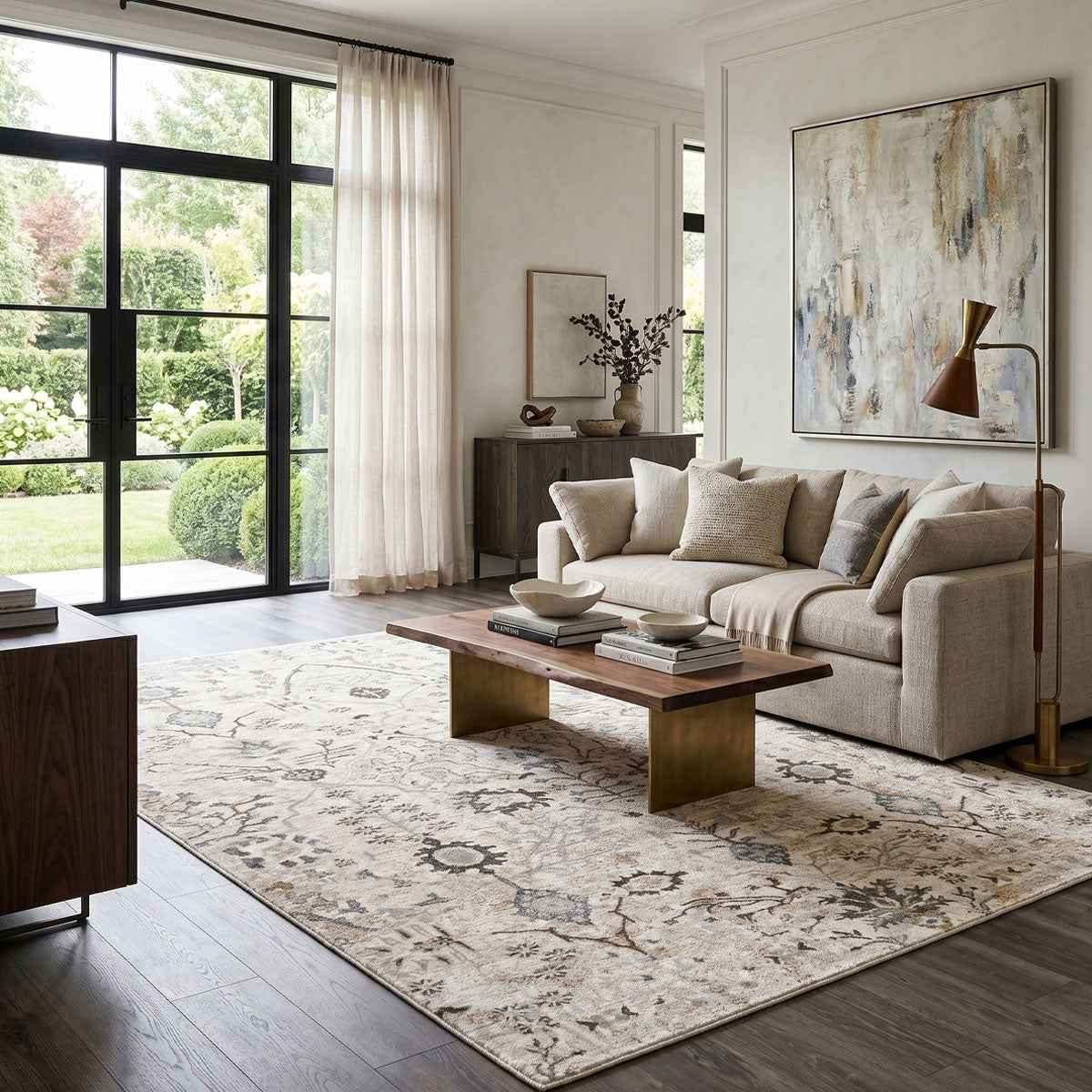 Bela Oushak Rug  Machine Woven  Medium Pile  Gray Olive Taupe Beige