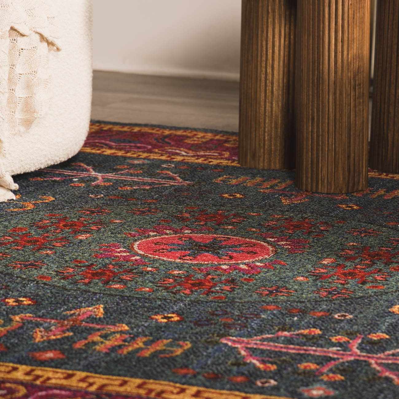 Cypress Area Rug  Traditional Machine Woven  Teal & Navy