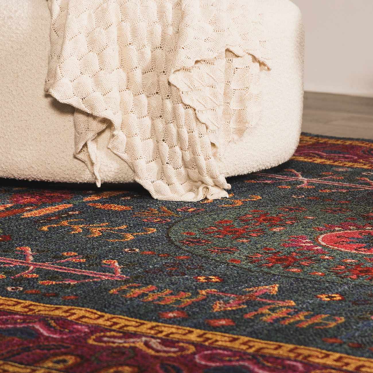 Cypress Area Rug  Traditional Machine Woven  Teal & Navy