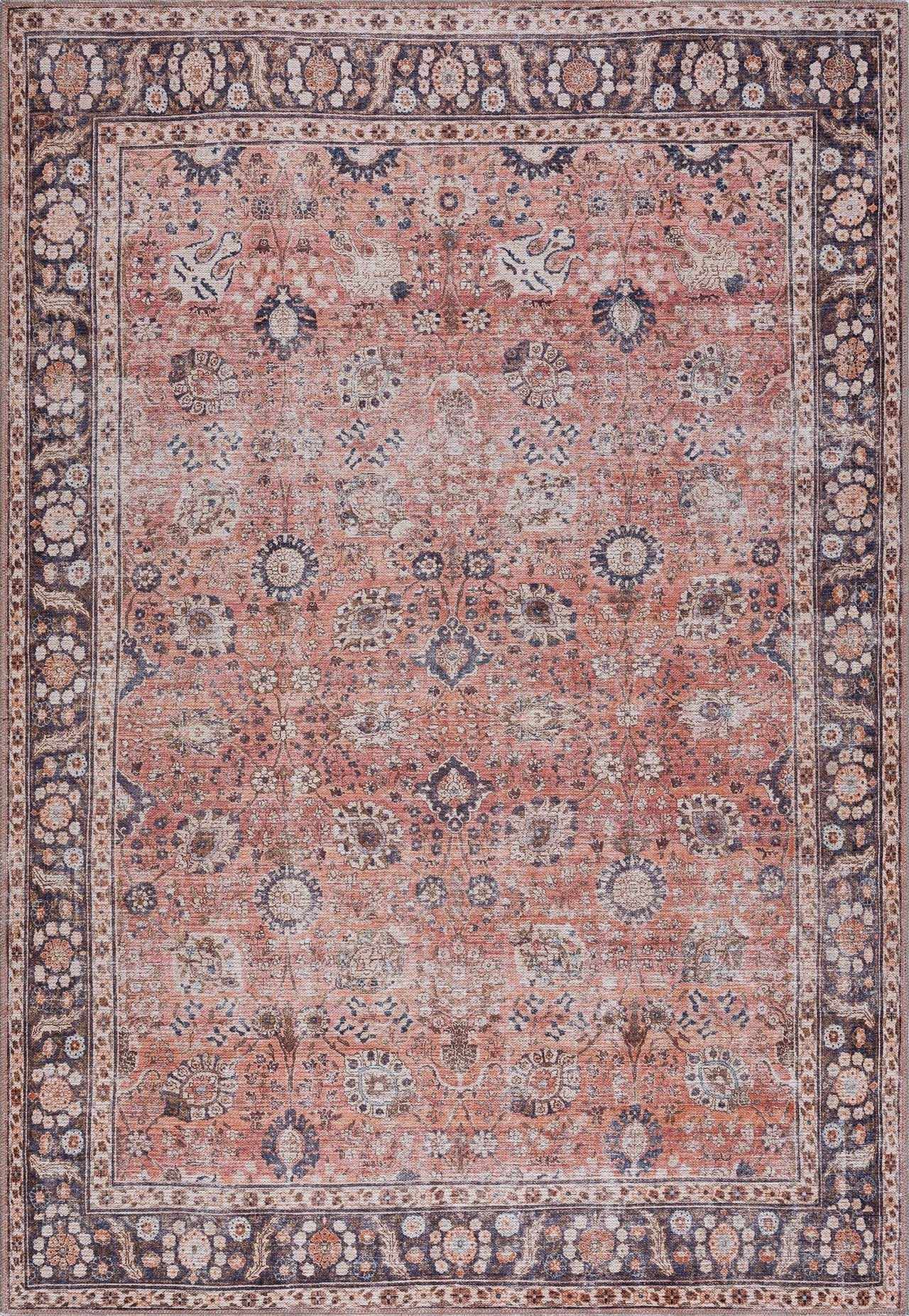 Brio Red Washable Rug Machine Woven Traditional Style