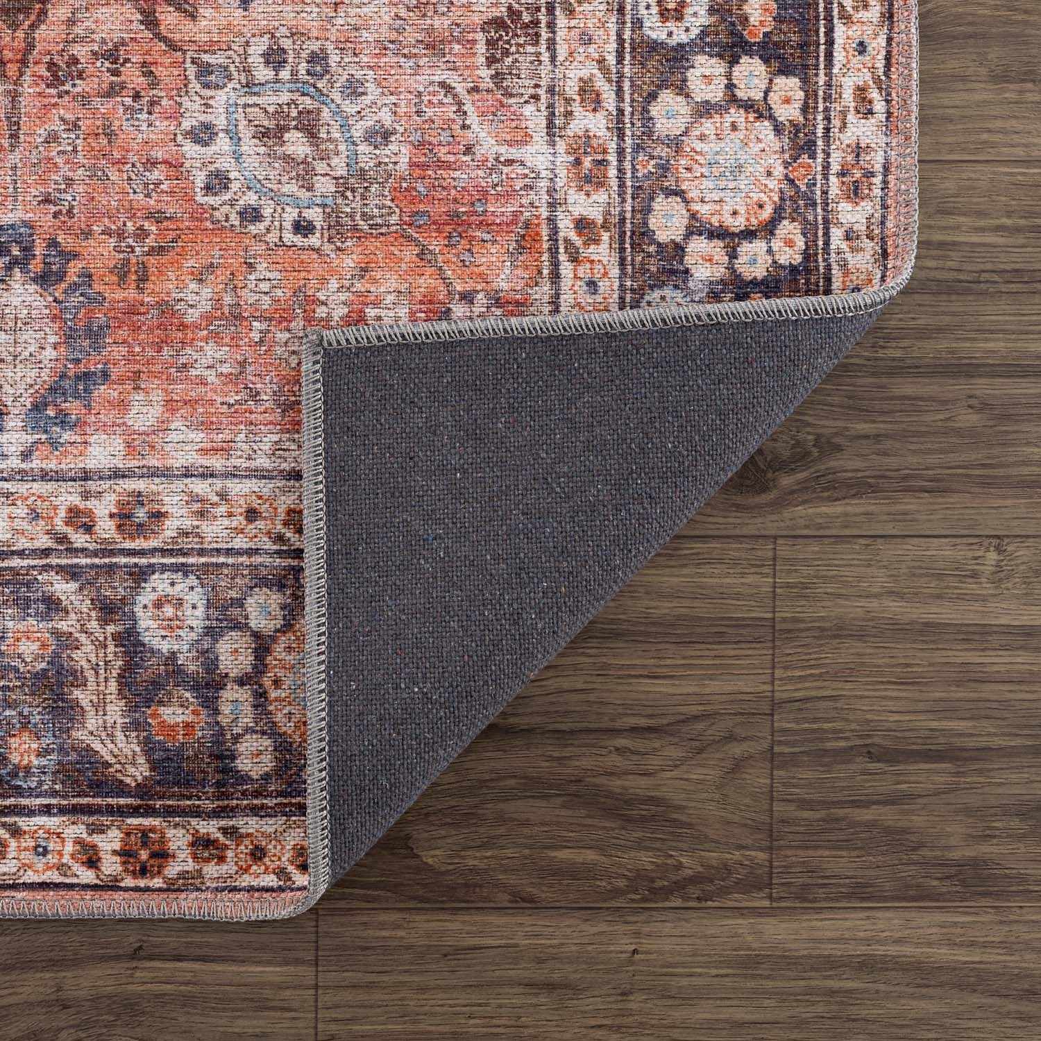Brio Red Washable Rug Machine Woven Traditional Style