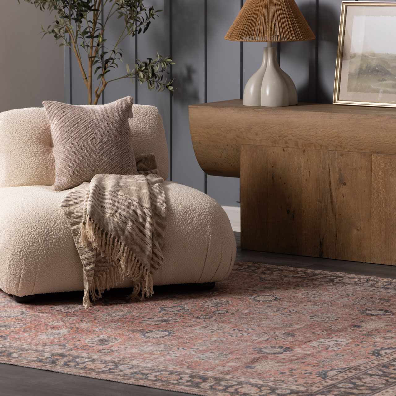 Brio Red Washable Rug Machine Woven Traditional Style