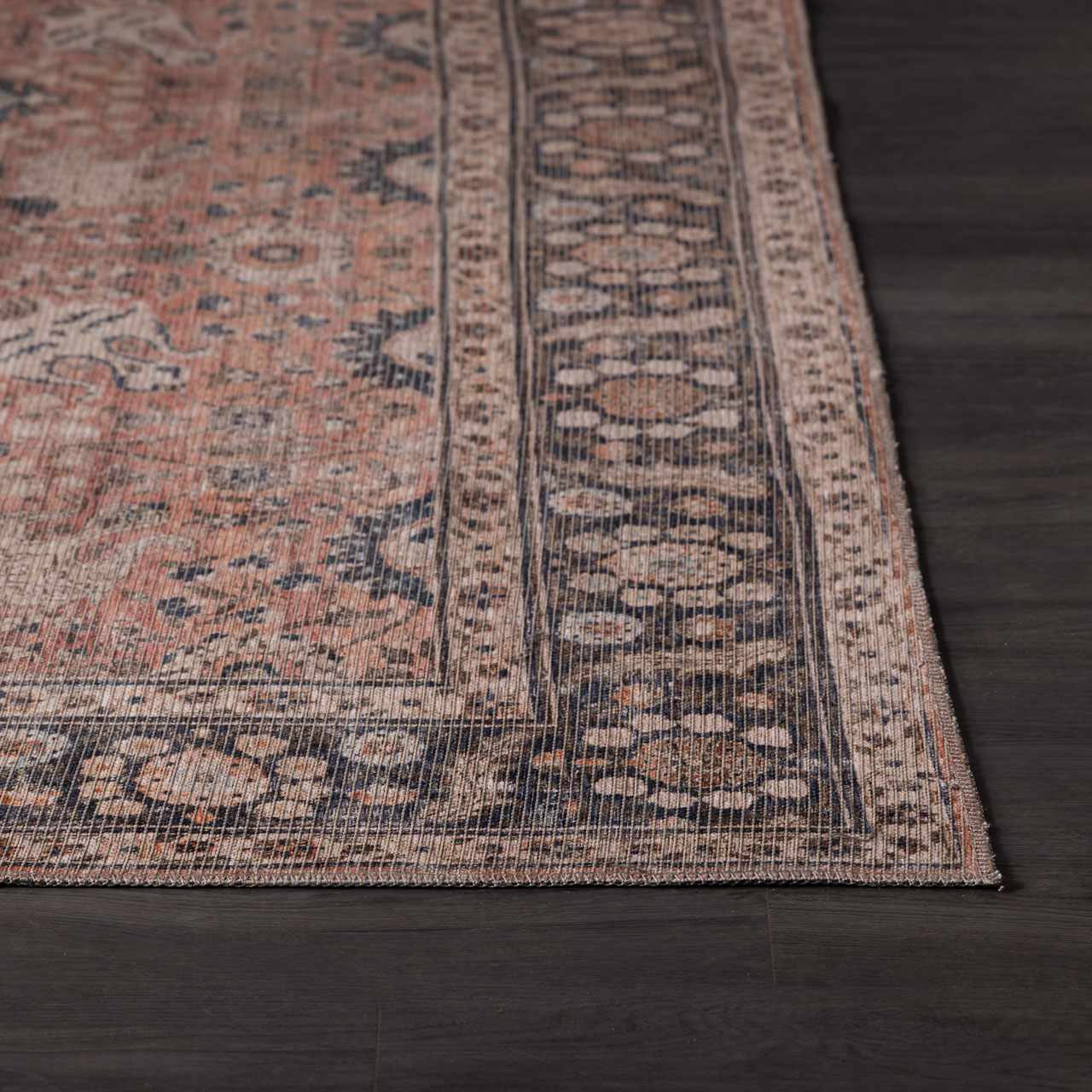 Brio Red Washable Rug Machine Woven Traditional Style