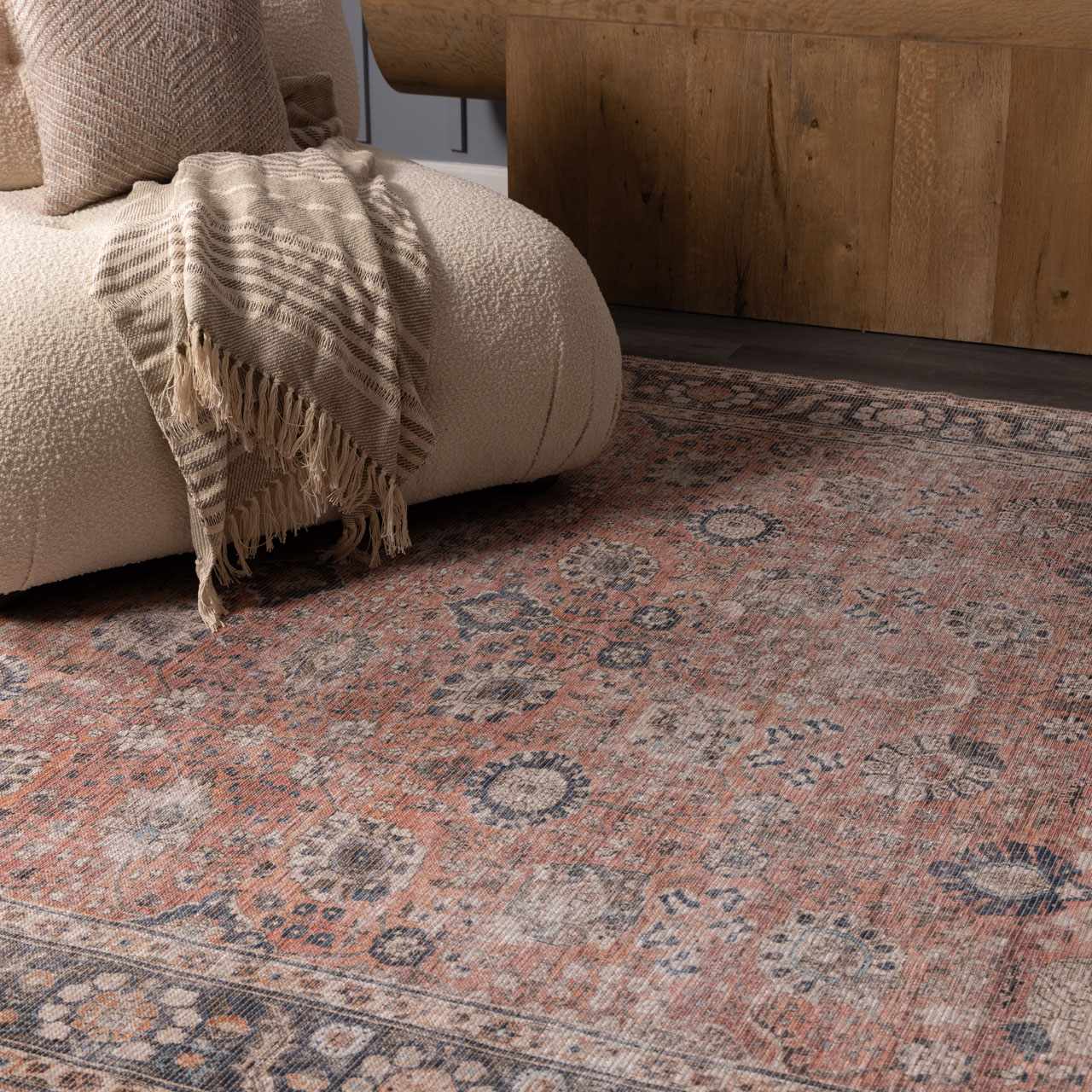 Brio Red Washable Rug Machine Woven Traditional Style