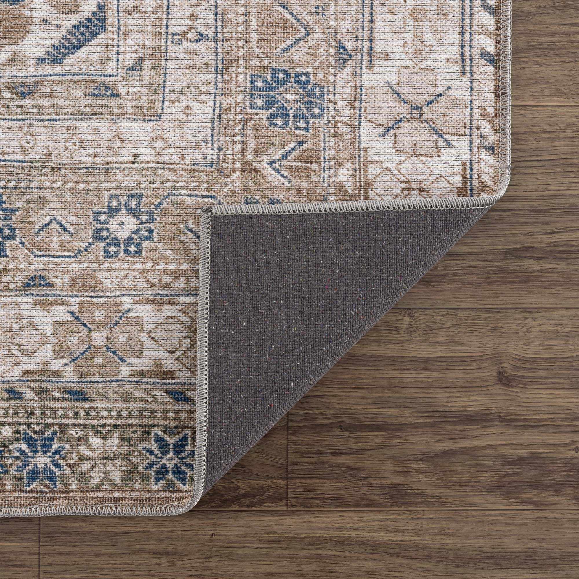 Bela Washable Rug  Cream Chenille-Polyester, Traditional Style