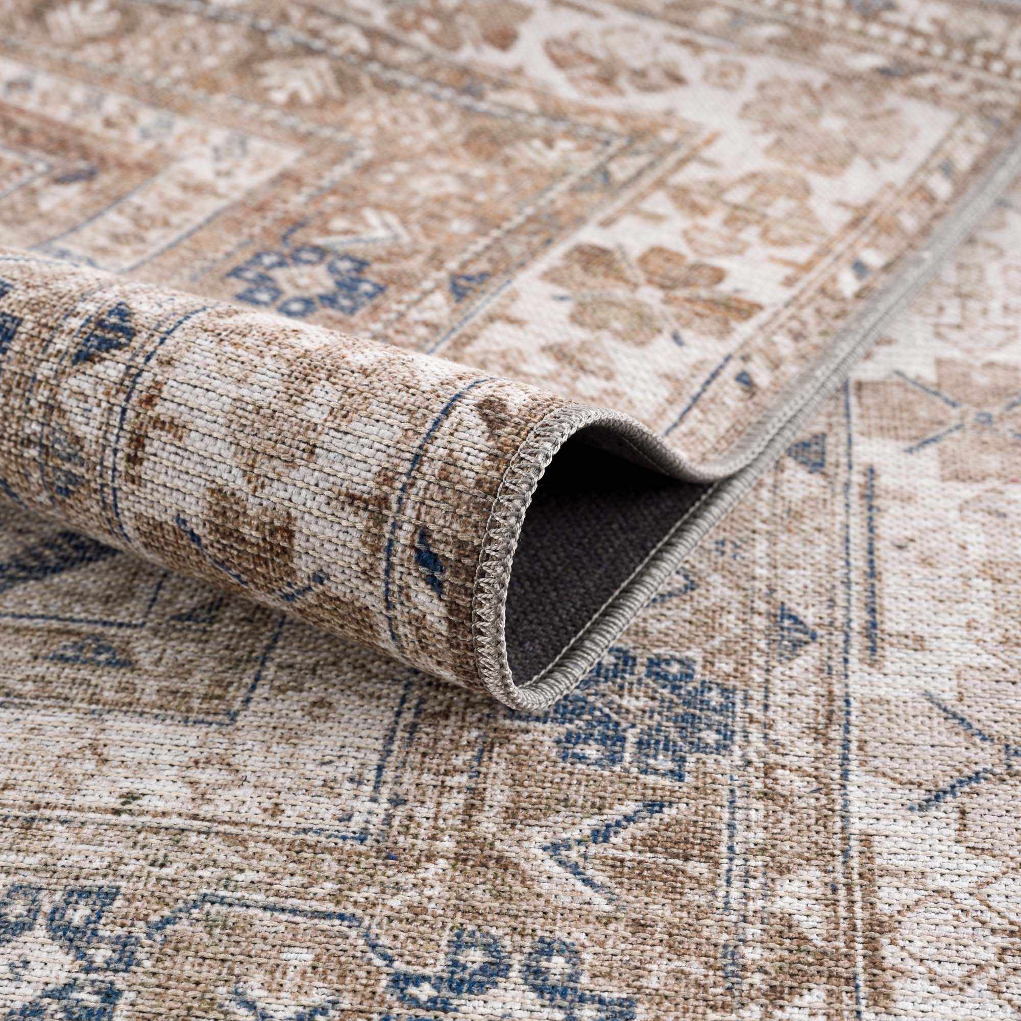 Bela Washable Rug  Cream Chenille-Polyester, Traditional Style